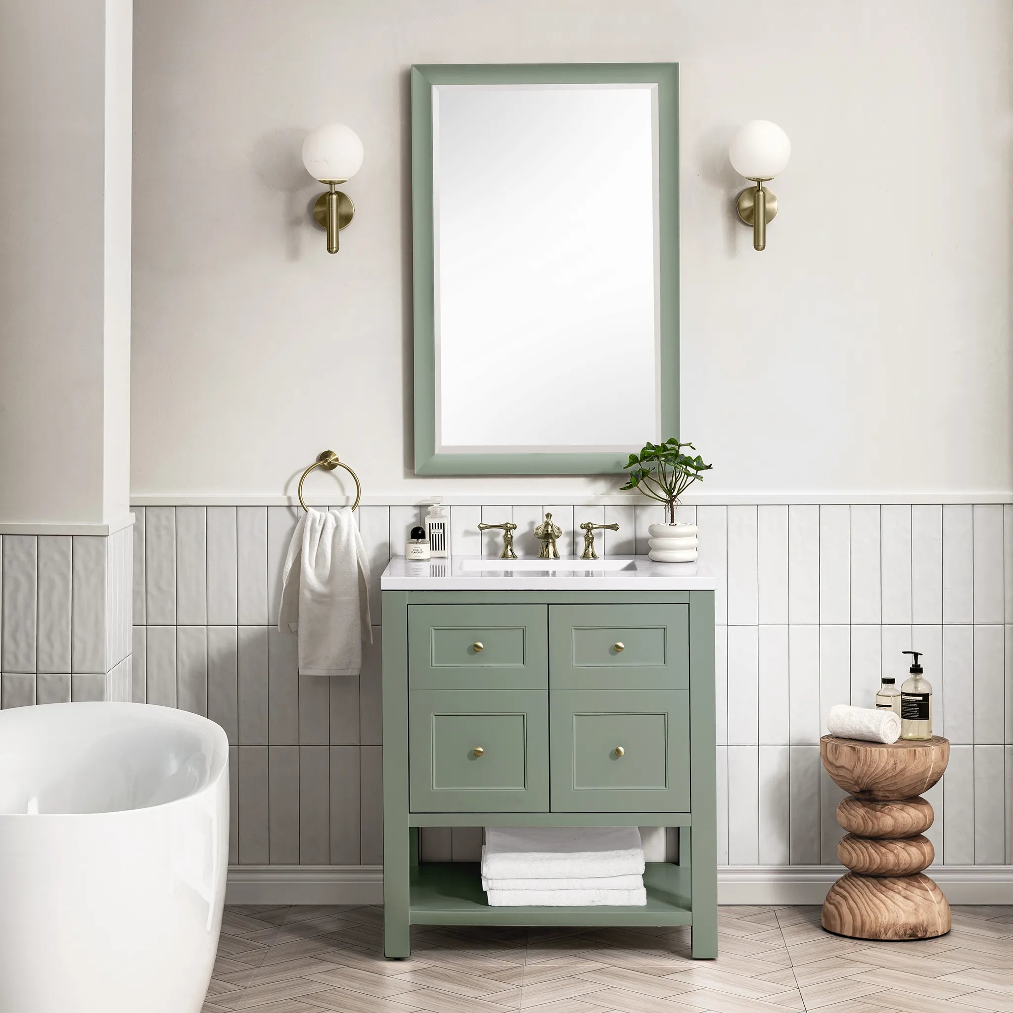 30" Breckenridge Single Vanity in Smokey Celadon-White Zeus Silestone-8" Widespread image 2
