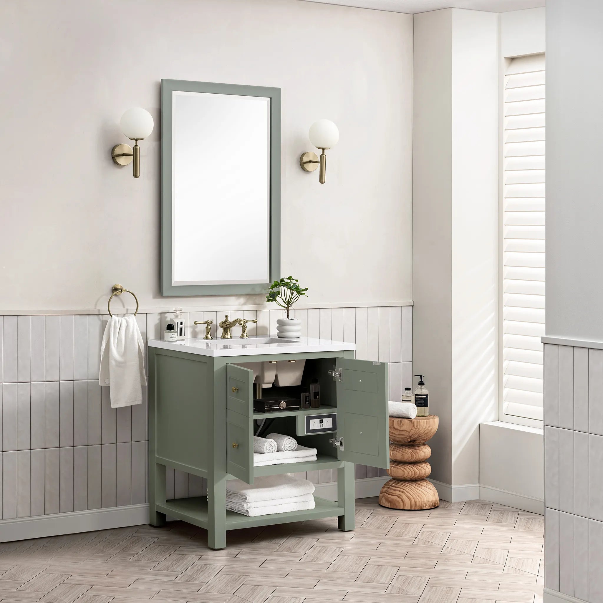 30" Breckenridge Single Vanity in Smokey Celadon-White Zeus Silestone-8" Widespread image 4