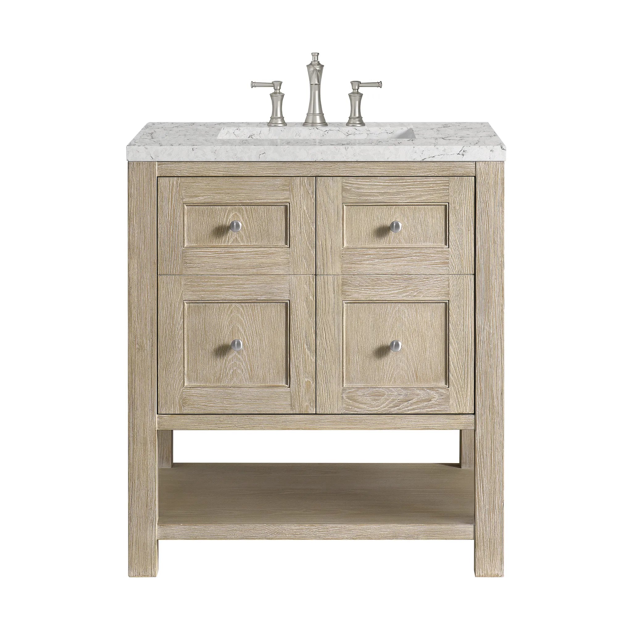 30" Breckenridge Single Vanity in Whitewashed Oak-Eternal Jasmine Pearl Silestone-8" Widespread image