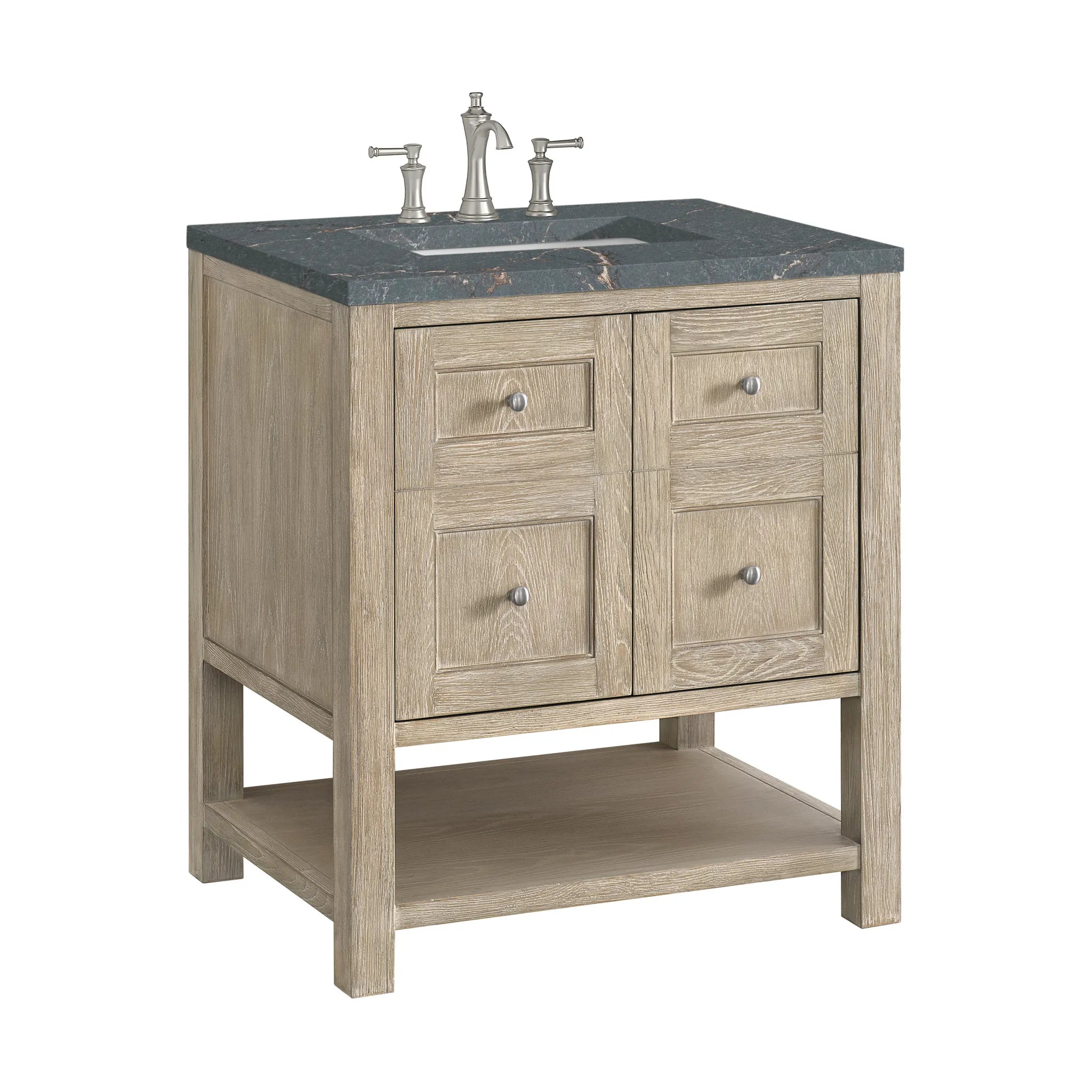 30" Breckenridge Single Vanity in Whitewashed Oak-Parisien Bleu Silestone-8" Widespread image 8