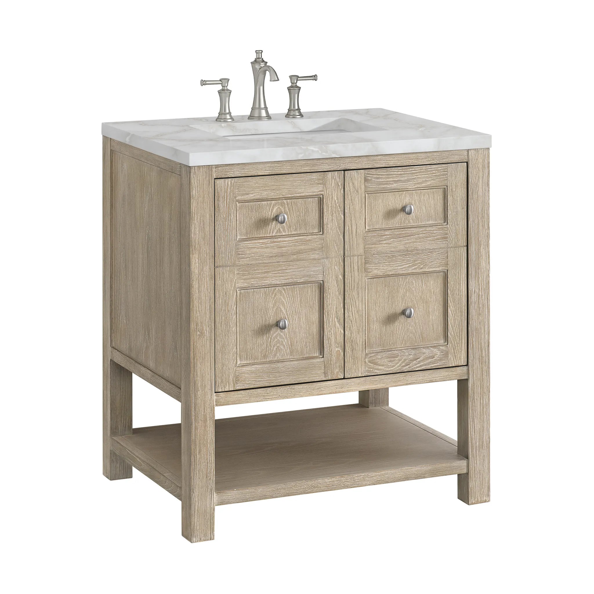 30" Breckenridge Single Vanity in Whitewashed Oak-Victorian Silver Silestone-8" Widespread image 8