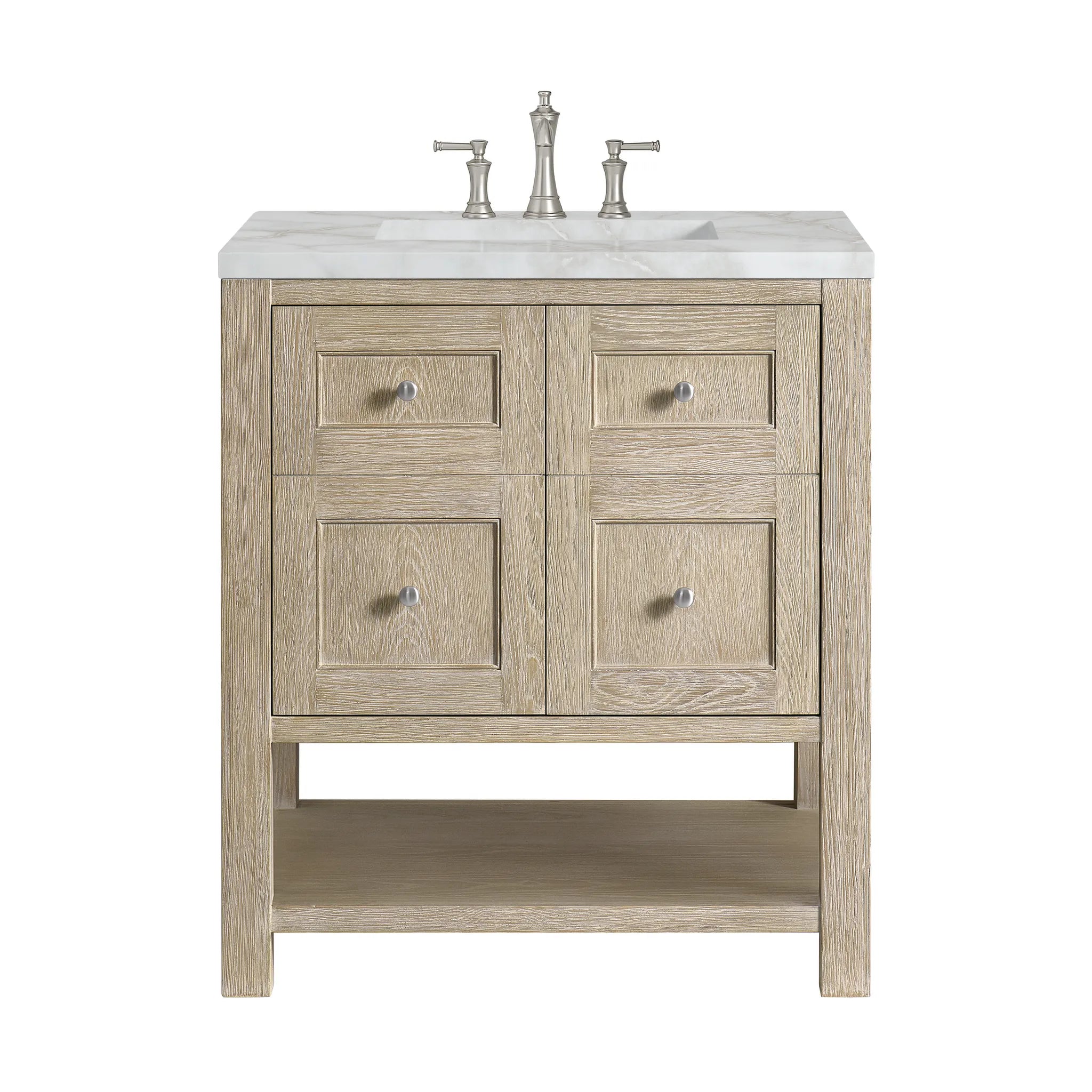 30" Breckenridge Single Vanity in Whitewashed Oak-Victorian Silver Silestone-8" Widespread image