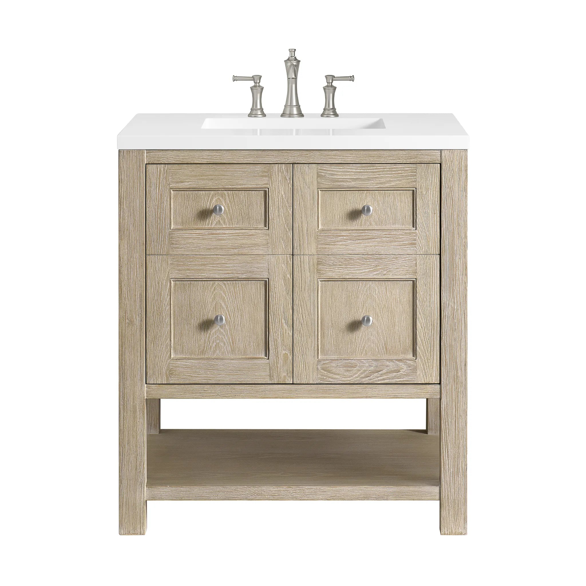 30" Breckenridge Single Vanity in Whitewashed Oak-White Zeus Silestone-8" Widespread image