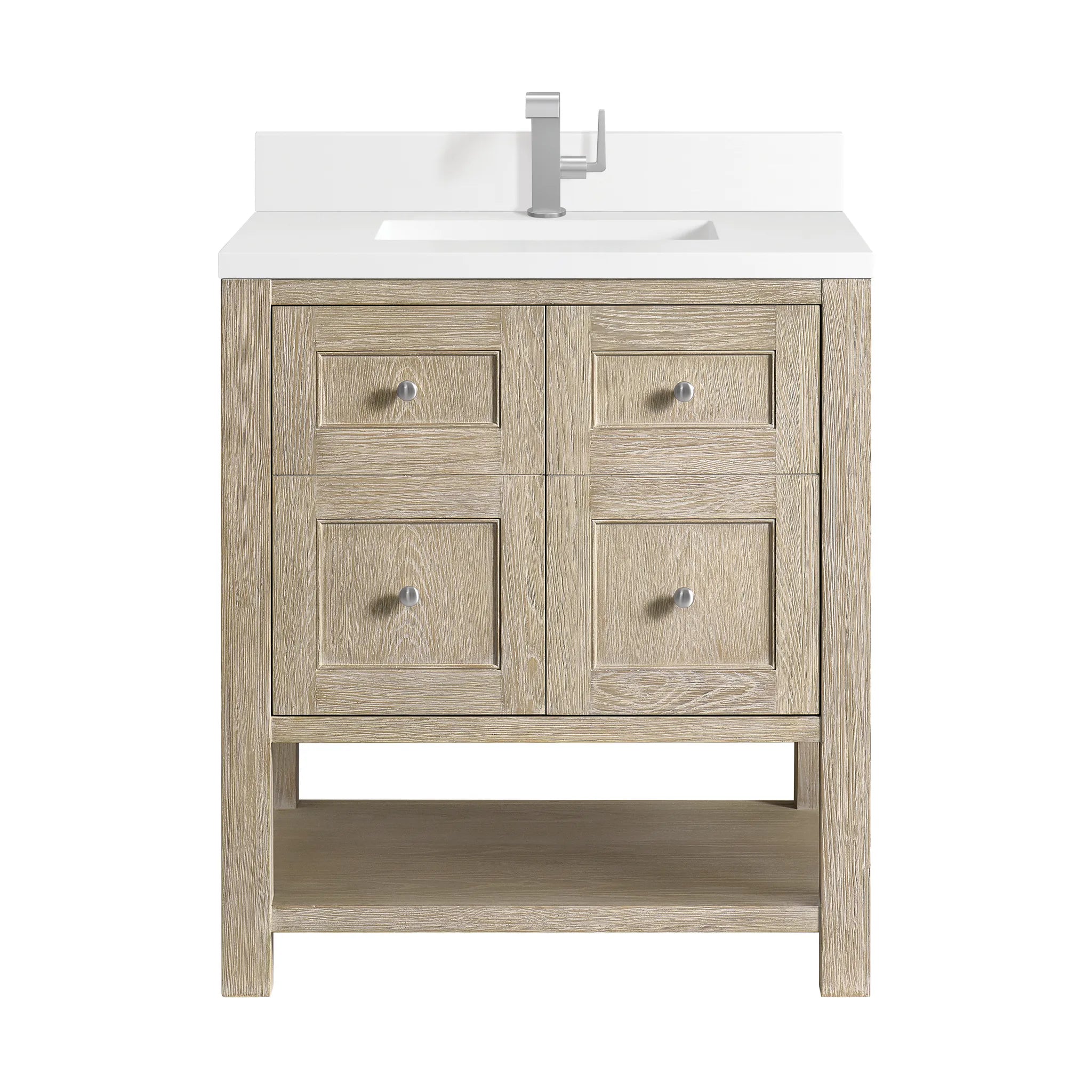 30" Breckenridge Single Vanity in Whitewashed Oak-White Zeus Silestone & Backsplash-Single Hole image