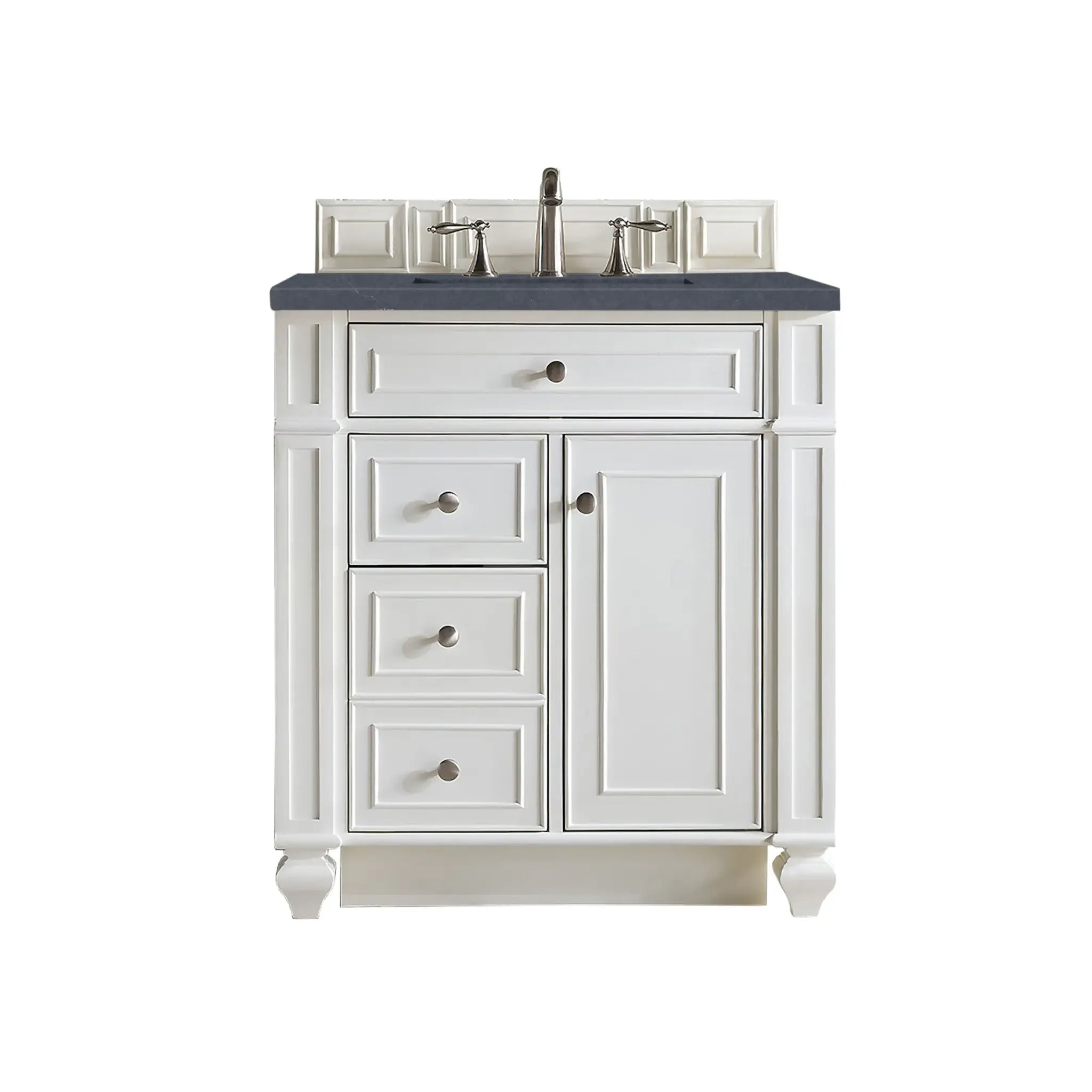 30" Bristol Single Vanity in Bright White-Charcoal Soapstone Silestone-8" Widespread image