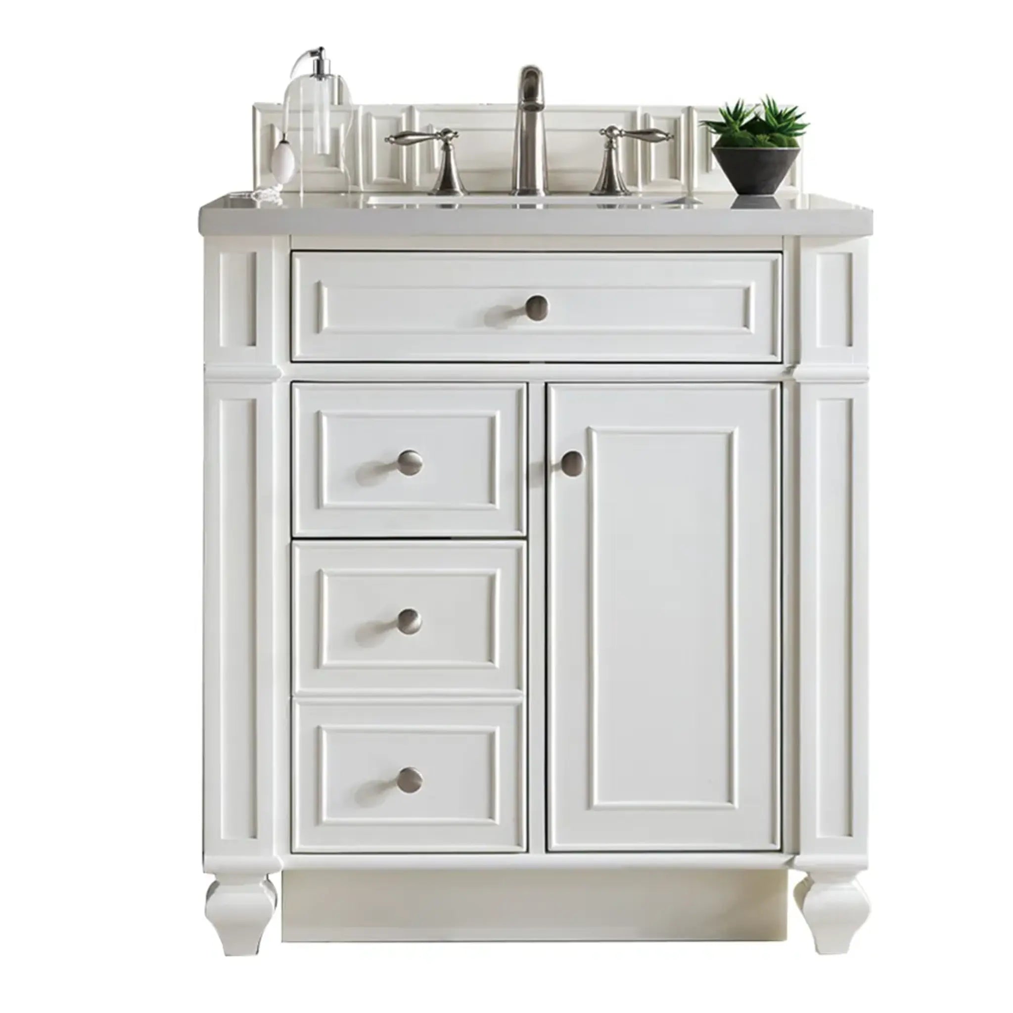 30" Bristol Single Vanity in Bright White-Eternal Jasmine Pearl Silestone-8" Widespread image