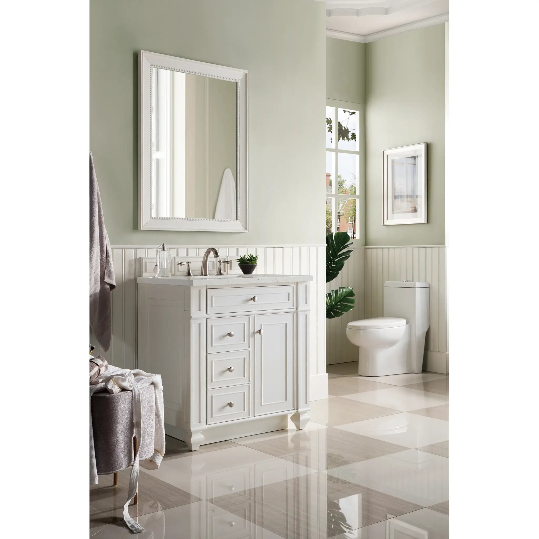 30" Bristol Single Vanity in Bright White-Lime Delight Silestone-8" Widespread image 2