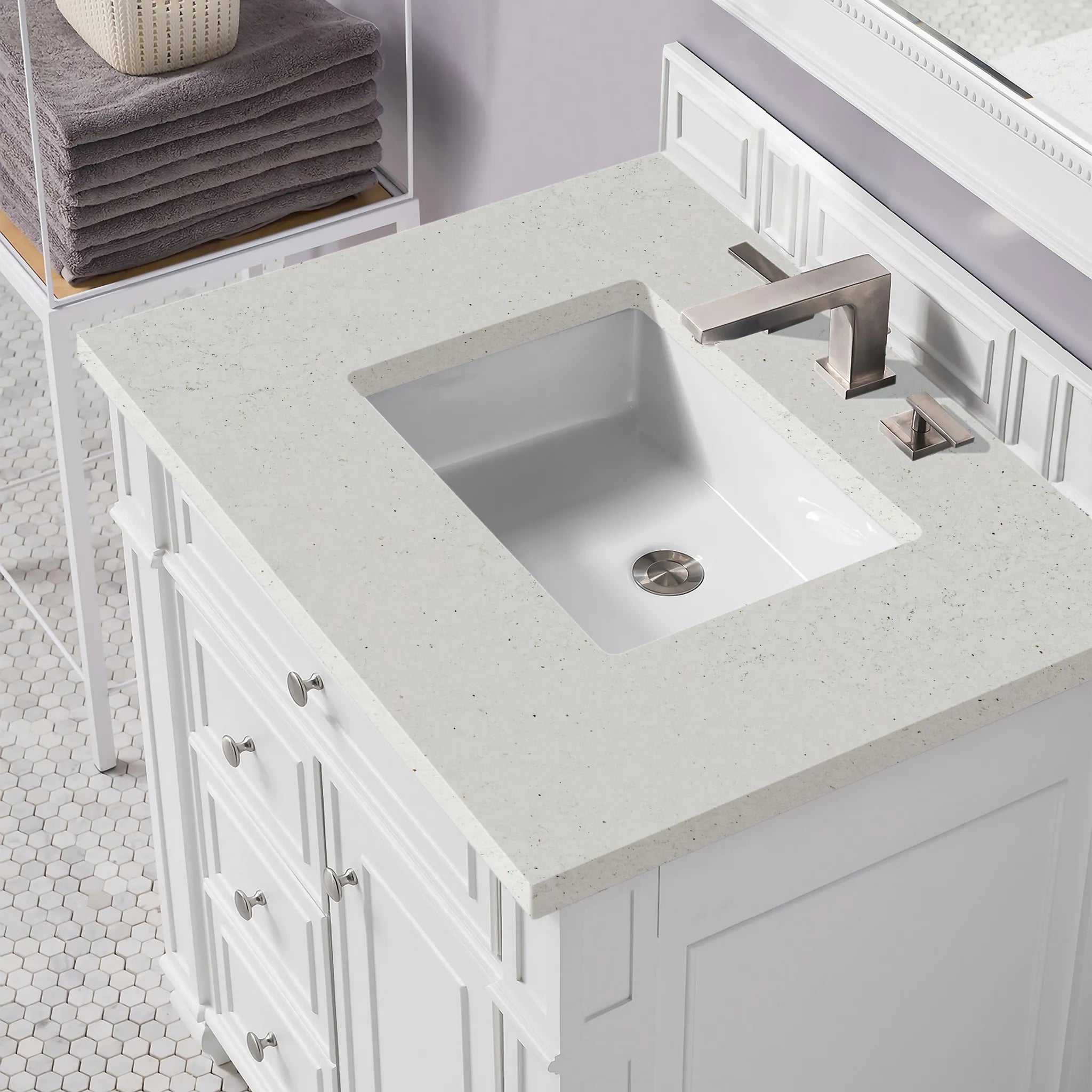 30" Bristol Single Vanity in Bright White-Lime Delight Silestone-8" Widespread image 4