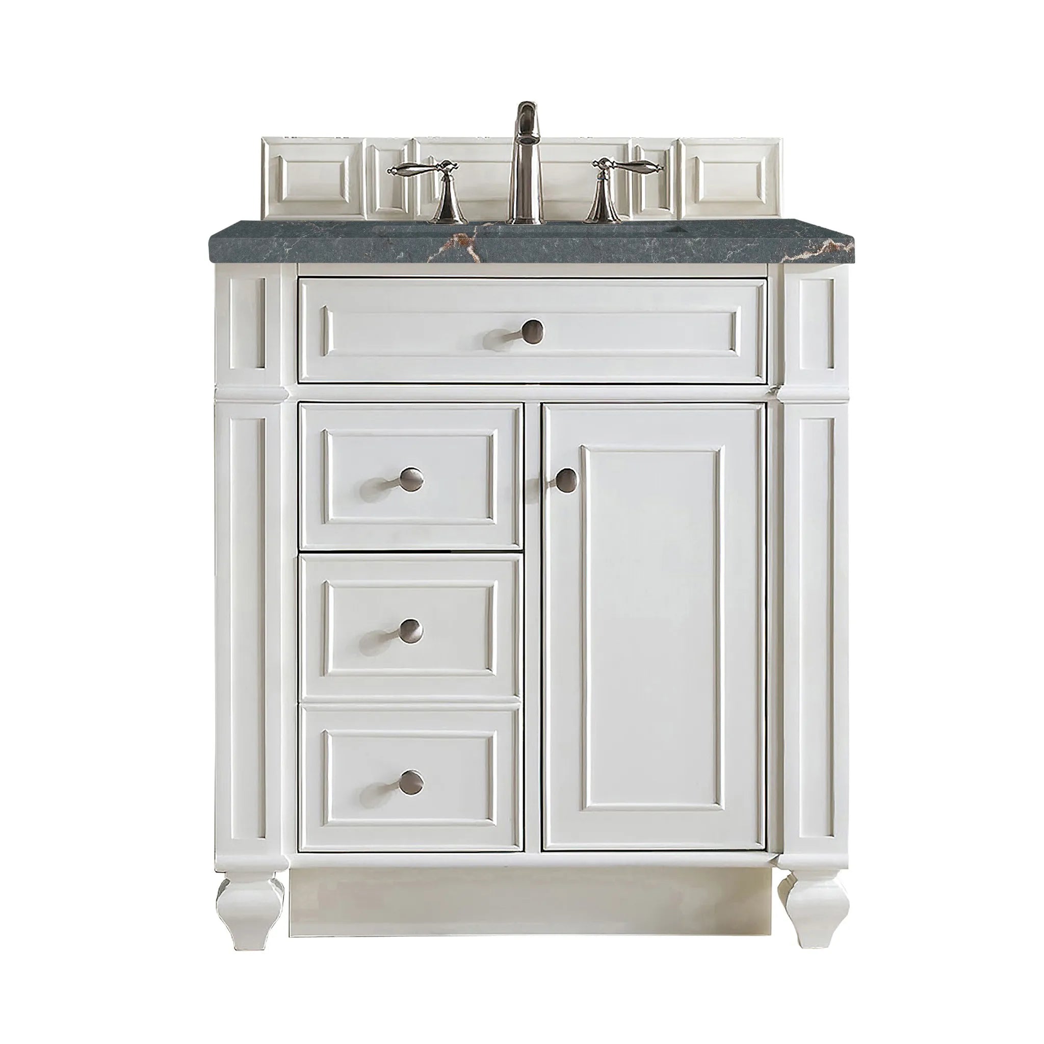 30" Bristol Single Vanity in Bright White-Parisien Bleu Silestone-8" Widespread image