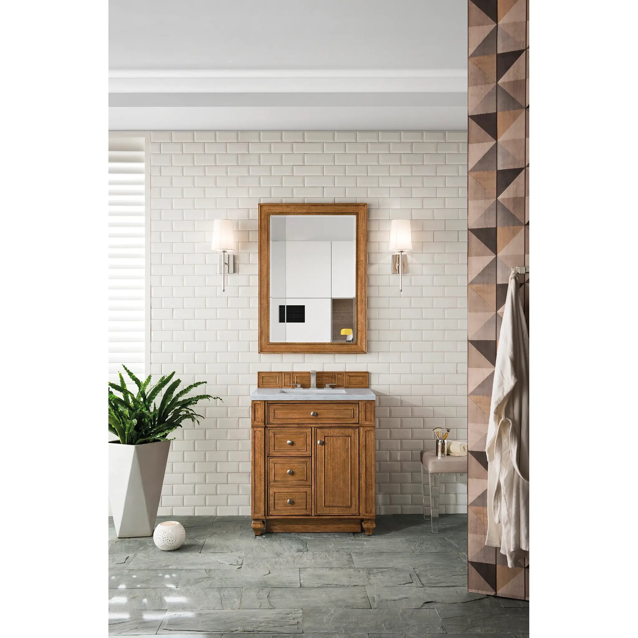 30" Bristol Single Vanity in Saddle Brown-Eternal Jasmine Pearl Silestone-8" Widespread image 1