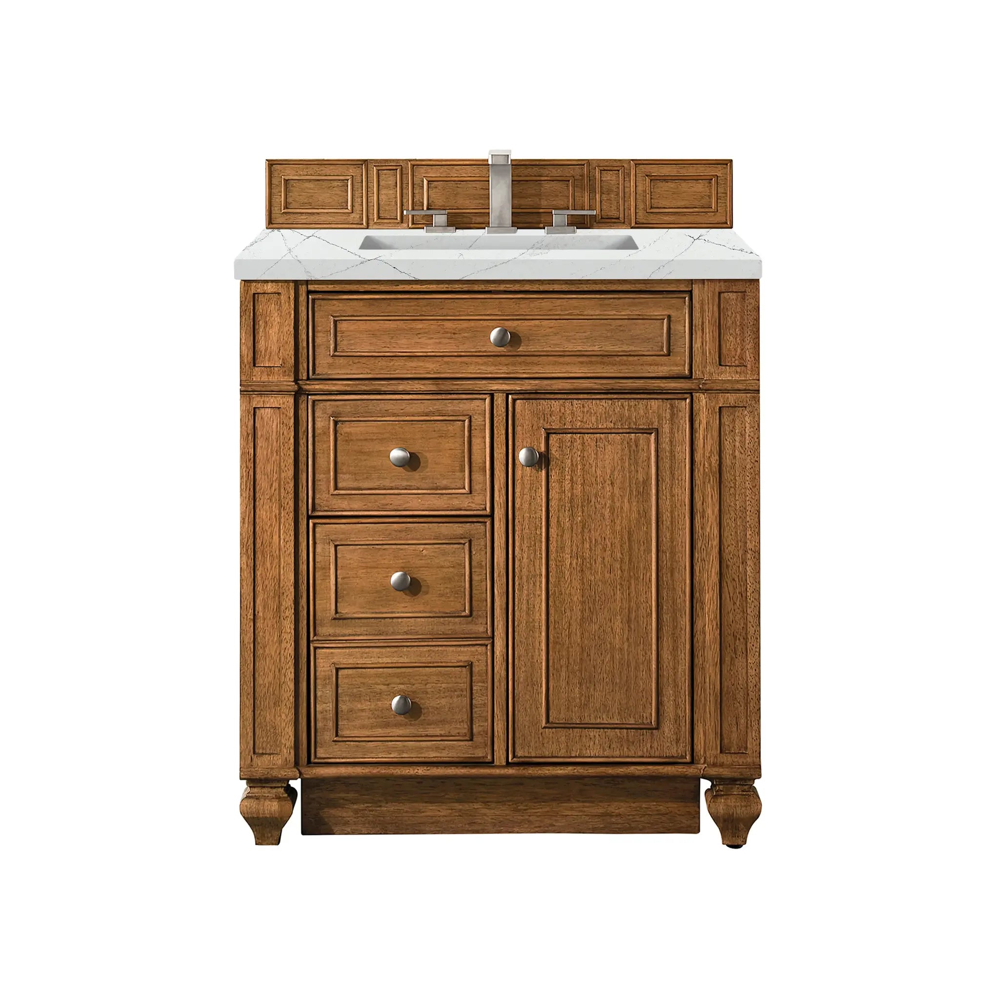 30" Bristol Single Vanity in Saddle Brown-Ethereal Noctis Silestone-8" Widespread image