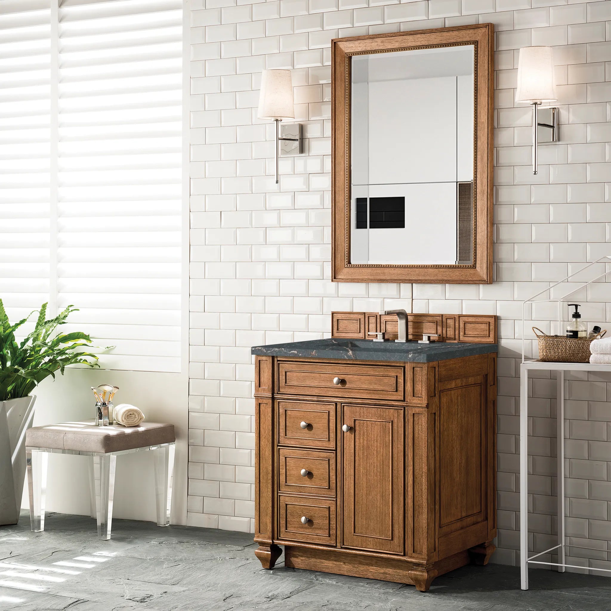 30" Bristol Single Vanity in Saddle Brown-Parisien Bleu Silestone-8" Widespread image 2