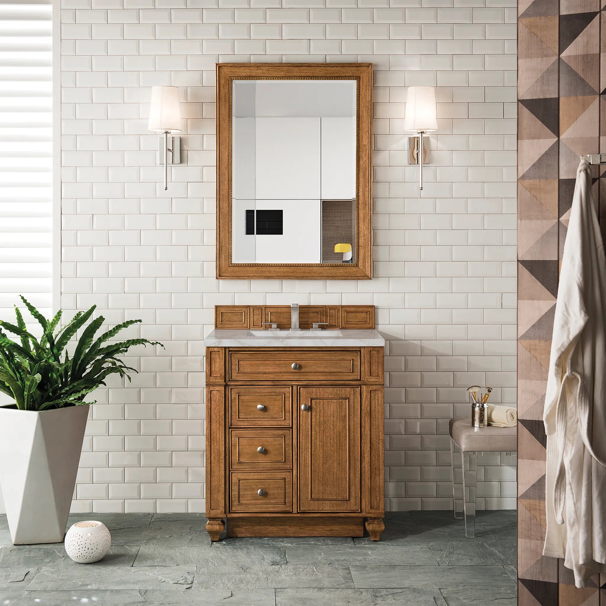 30" Bristol Single Vanity in Saddle Brown-Victorian Silver Silestone-8" Widespread image 1