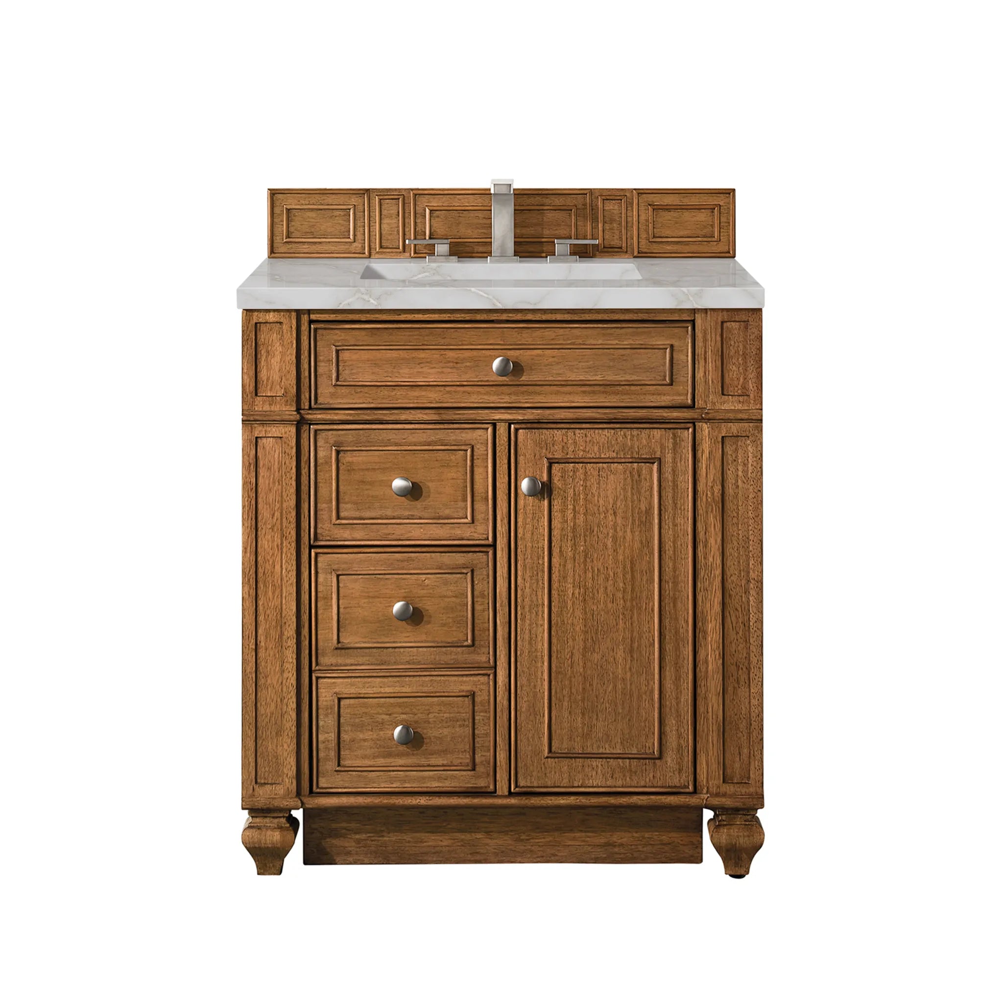 30" Bristol Single Vanity in Saddle Brown-Victorian Silver Silestone-8" Widespread image