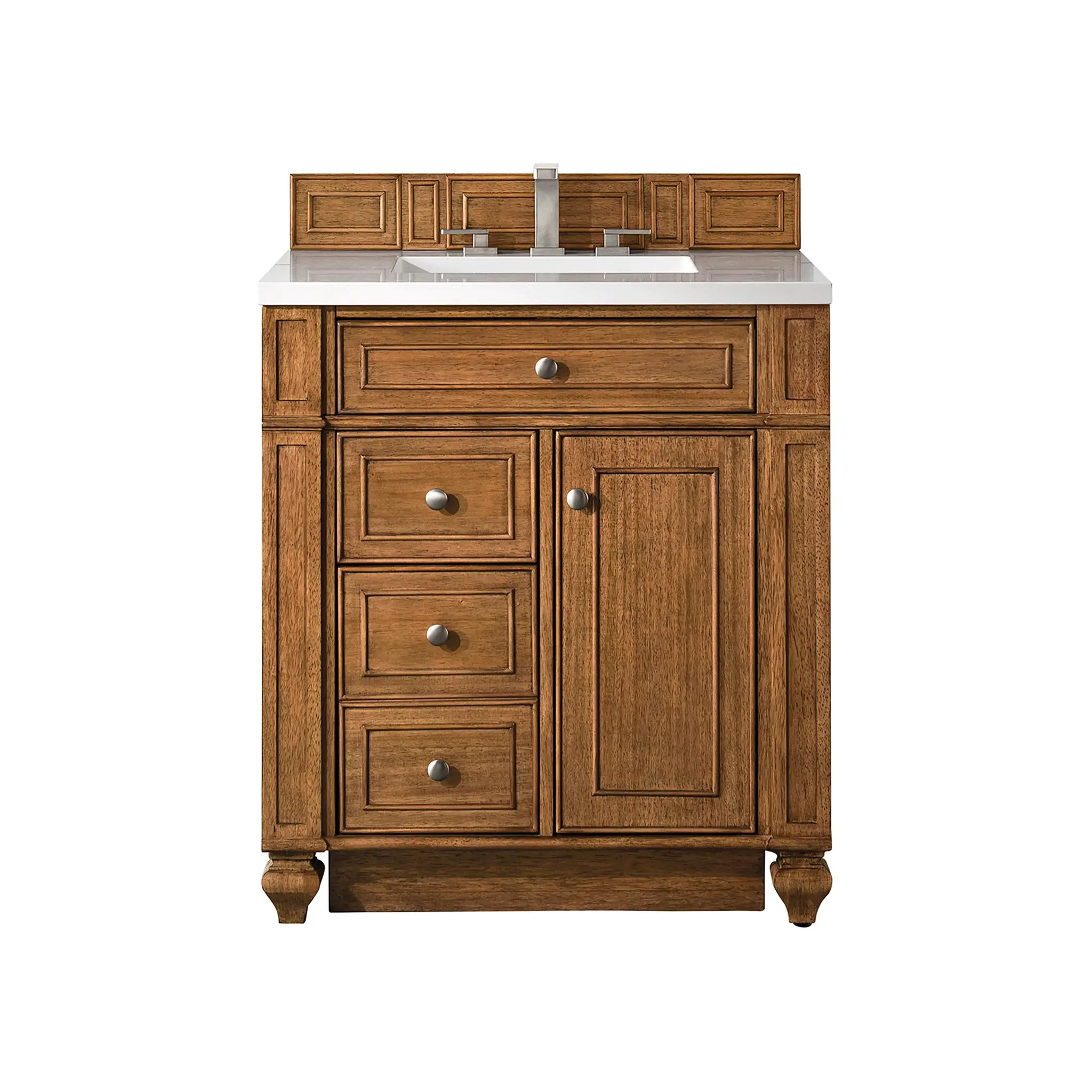 30" Bristol Single Vanity in Saddle Brown-White Zeus Silestone-8" Widespread image