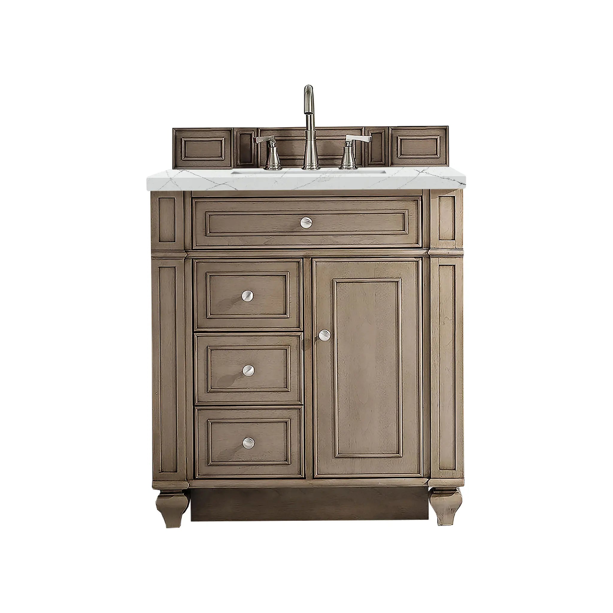 30" Bristol Single Vanity in Whitewashed Walnut-Ethereal Noctis Silestone-8" Widespread image