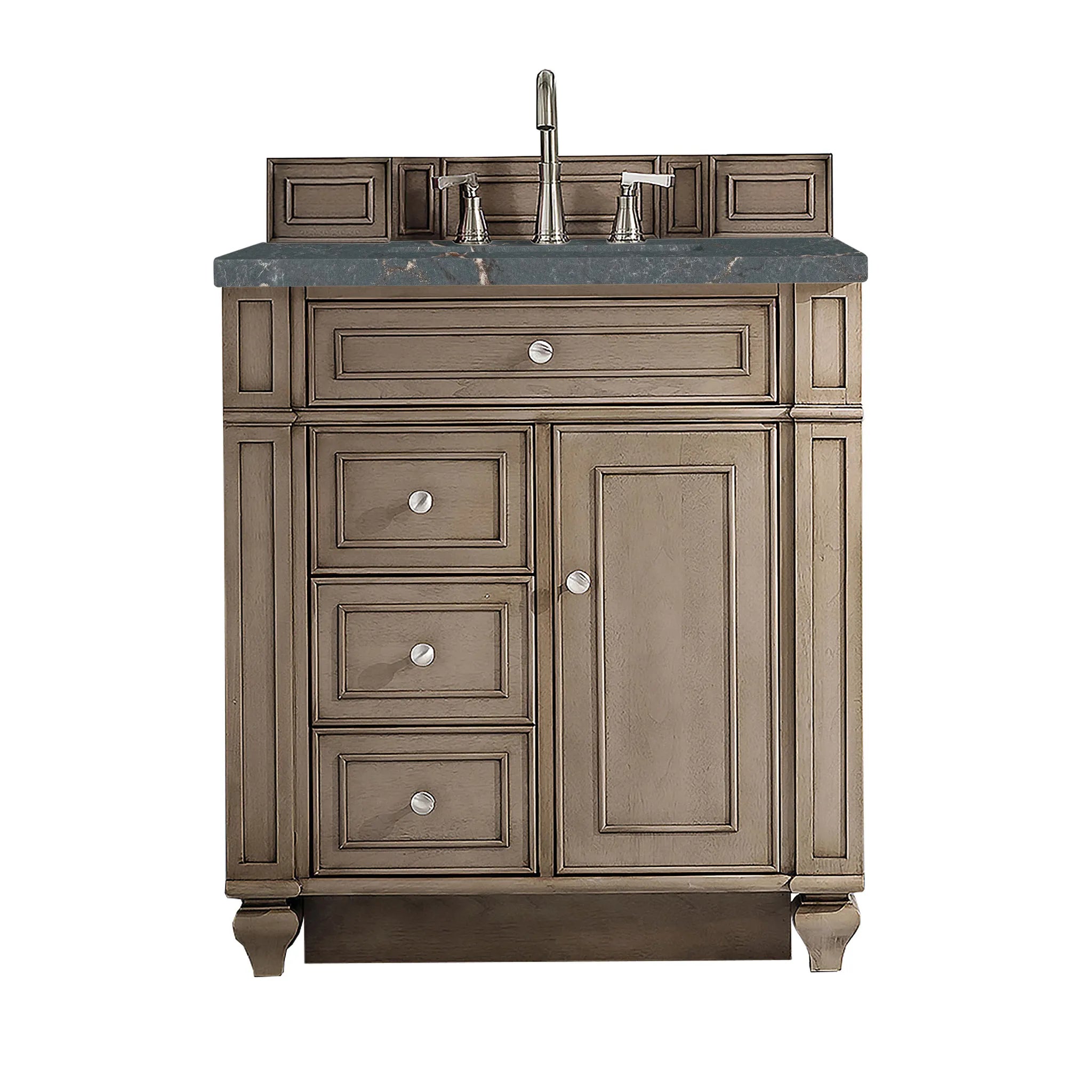 30" Bristol Single Vanity in Whitewashed Walnut-Parisien Bleu Silestone-8" Widespread image