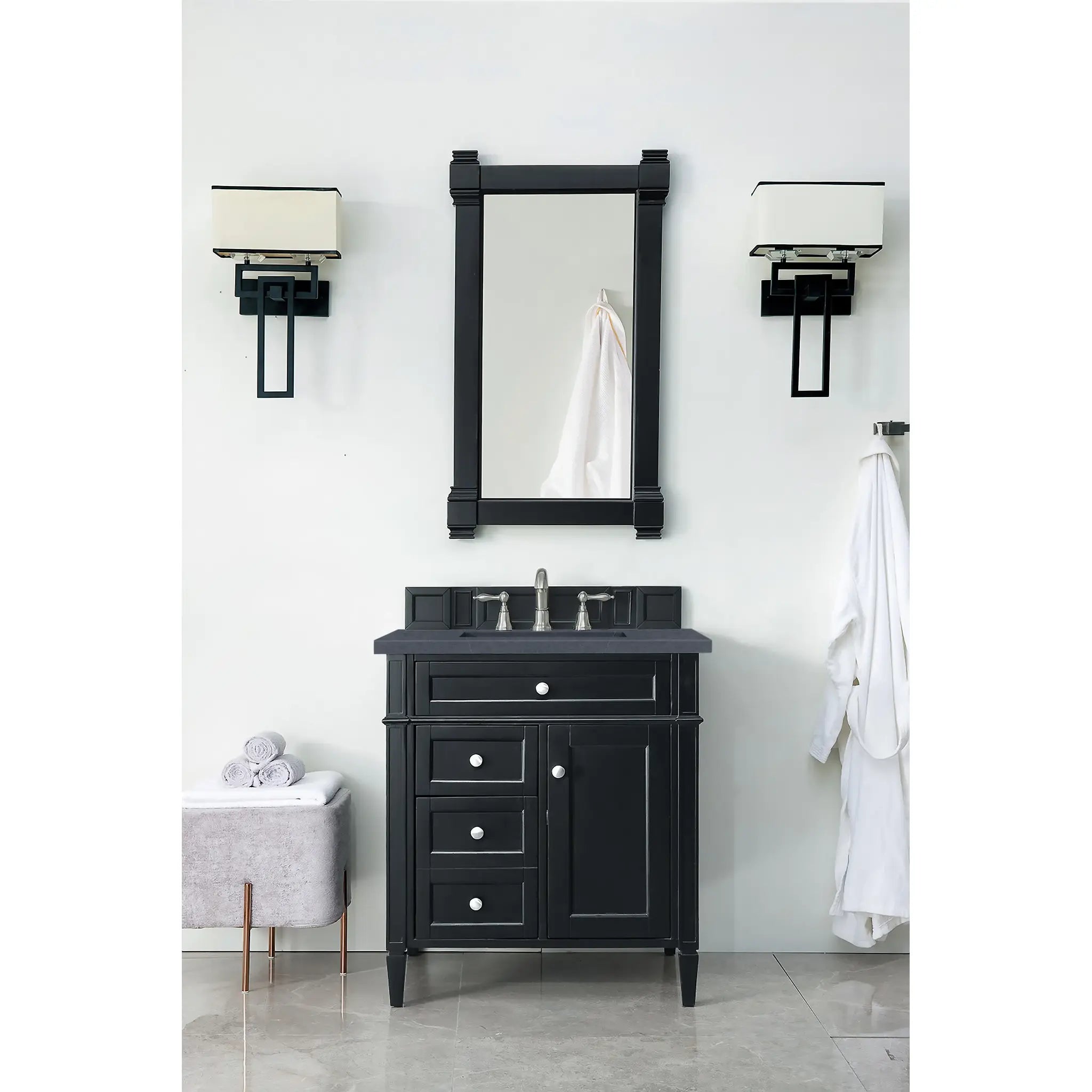 30" Brittany Single Vanity in Black Onyx-Charcoal Soapstone Silestone-8" Widespread image 1