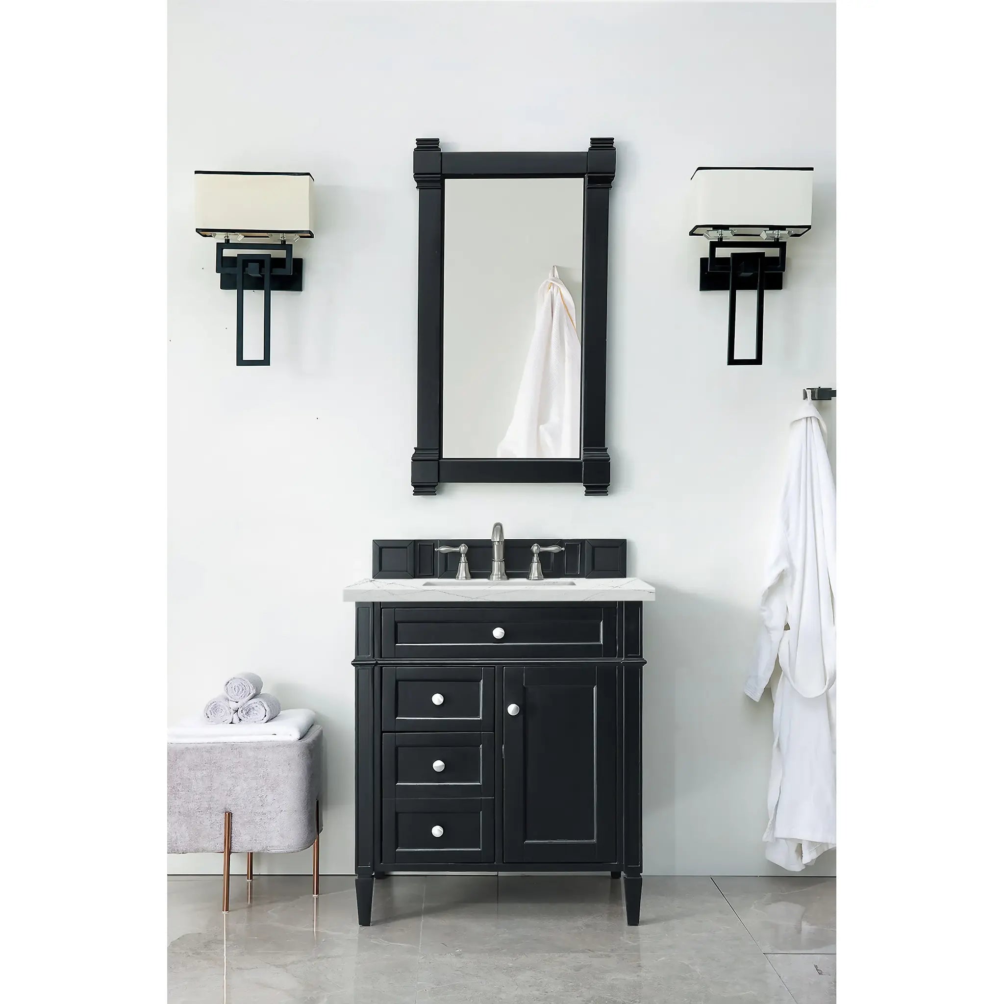 30" Brittany Single Vanity in Black Onyx-Ethereal Noctis Silestone-8" Widespread image 1