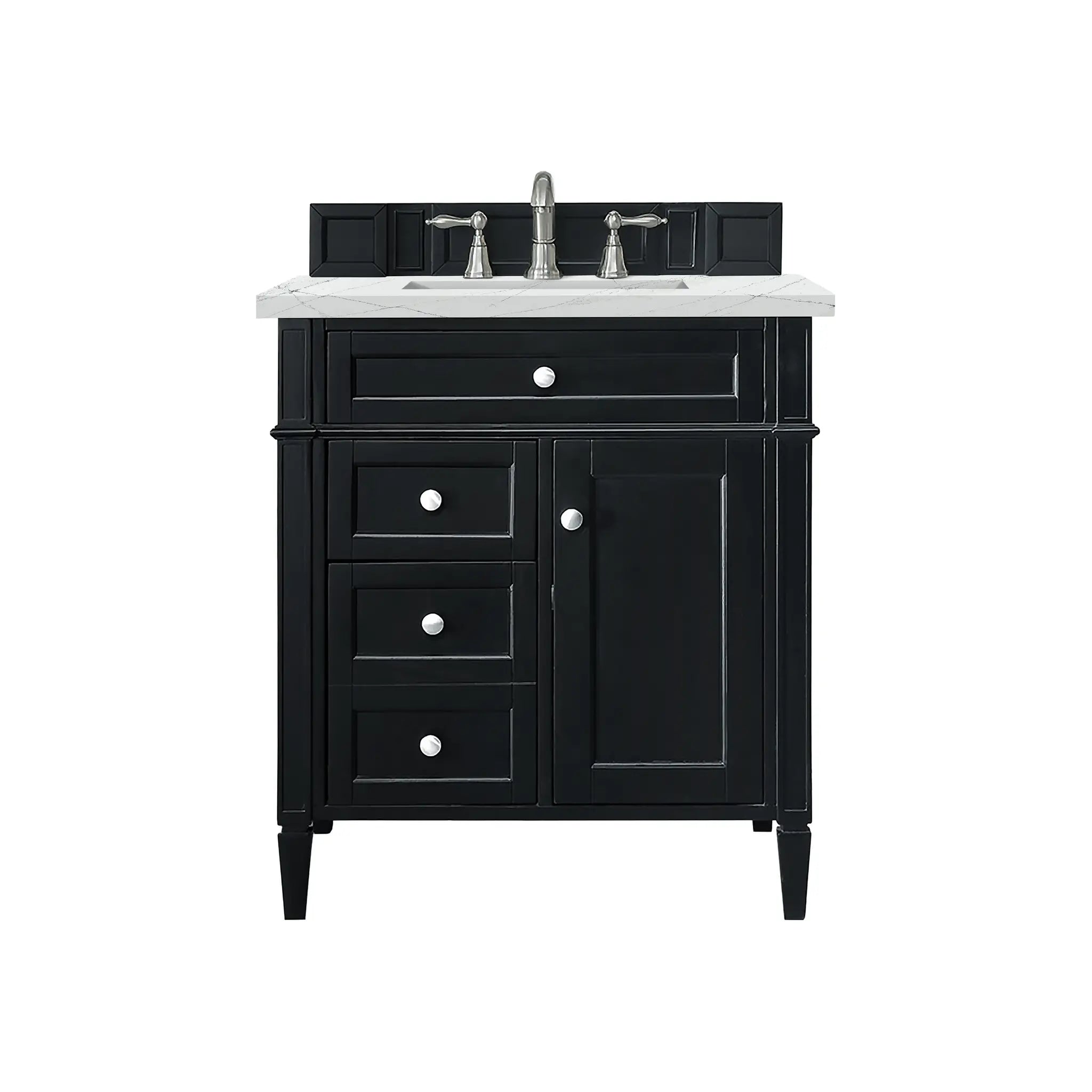 30" Brittany Single Vanity in Black Onyx-Ethereal Noctis Silestone-8" Widespread image