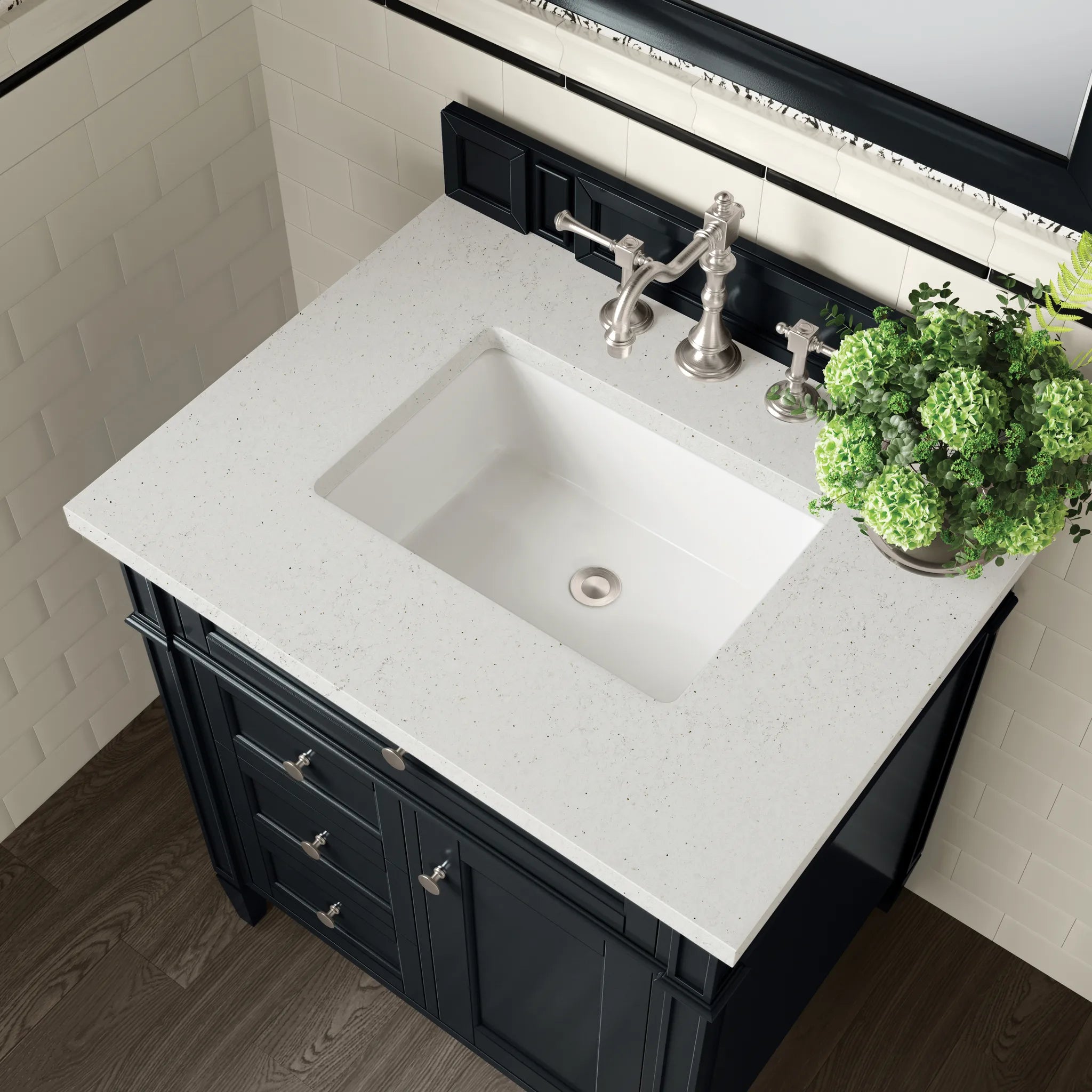 30" Brittany Single Vanity in Black Onyx-Lime Delight Silestone-8" Widespread image 4
