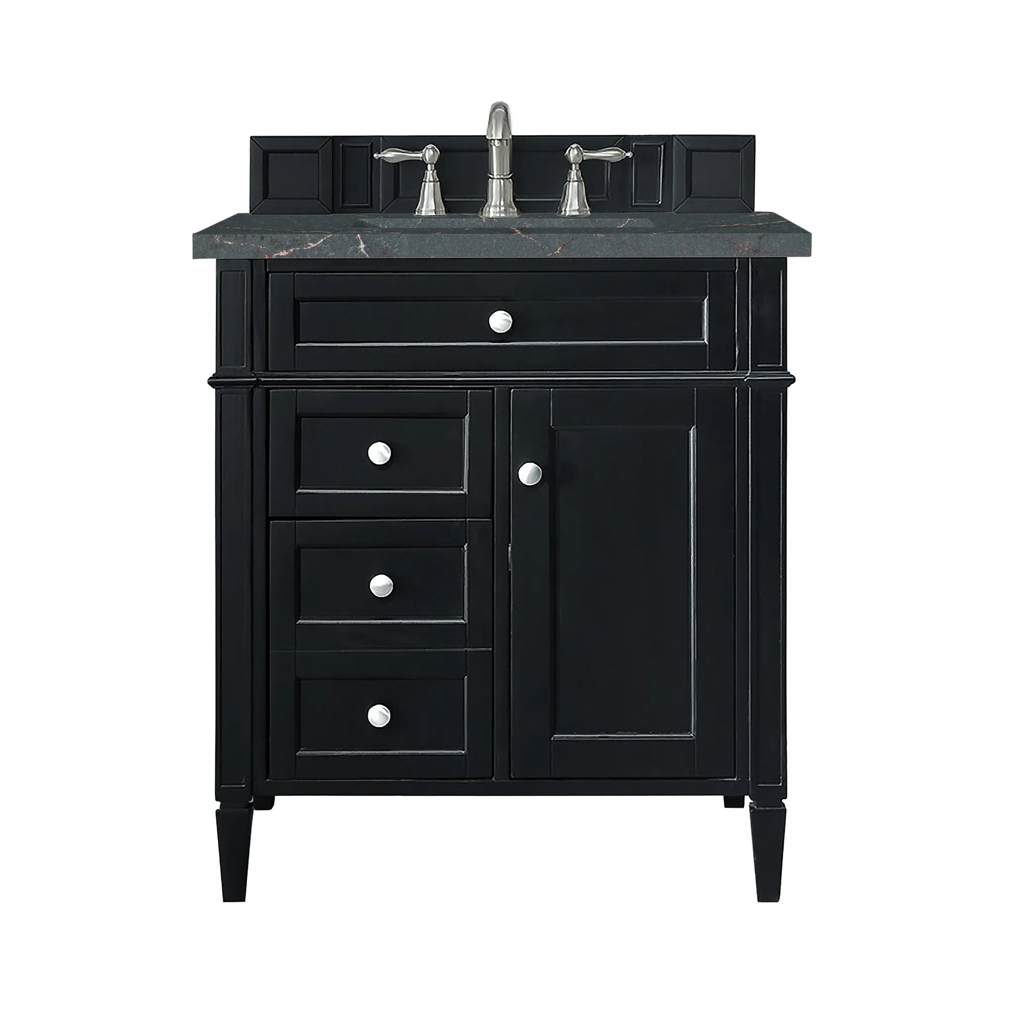 30" Brittany Single Vanity in Black Onyx-Parisien Bleu Silestone-8" Widespread image