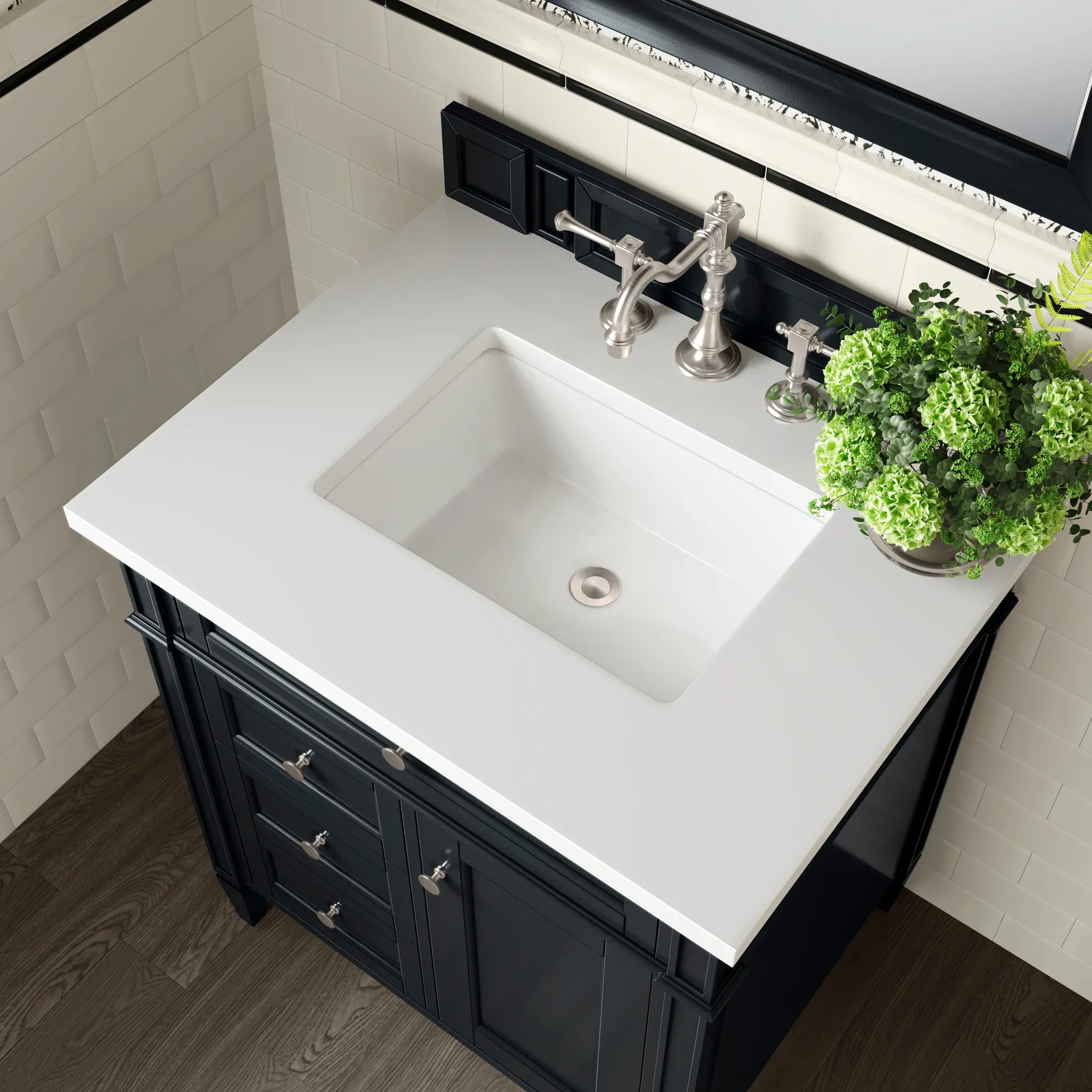 30" Brittany Single Vanity in Black Onyx-White Zeus Silestone-8" Widespread image 2