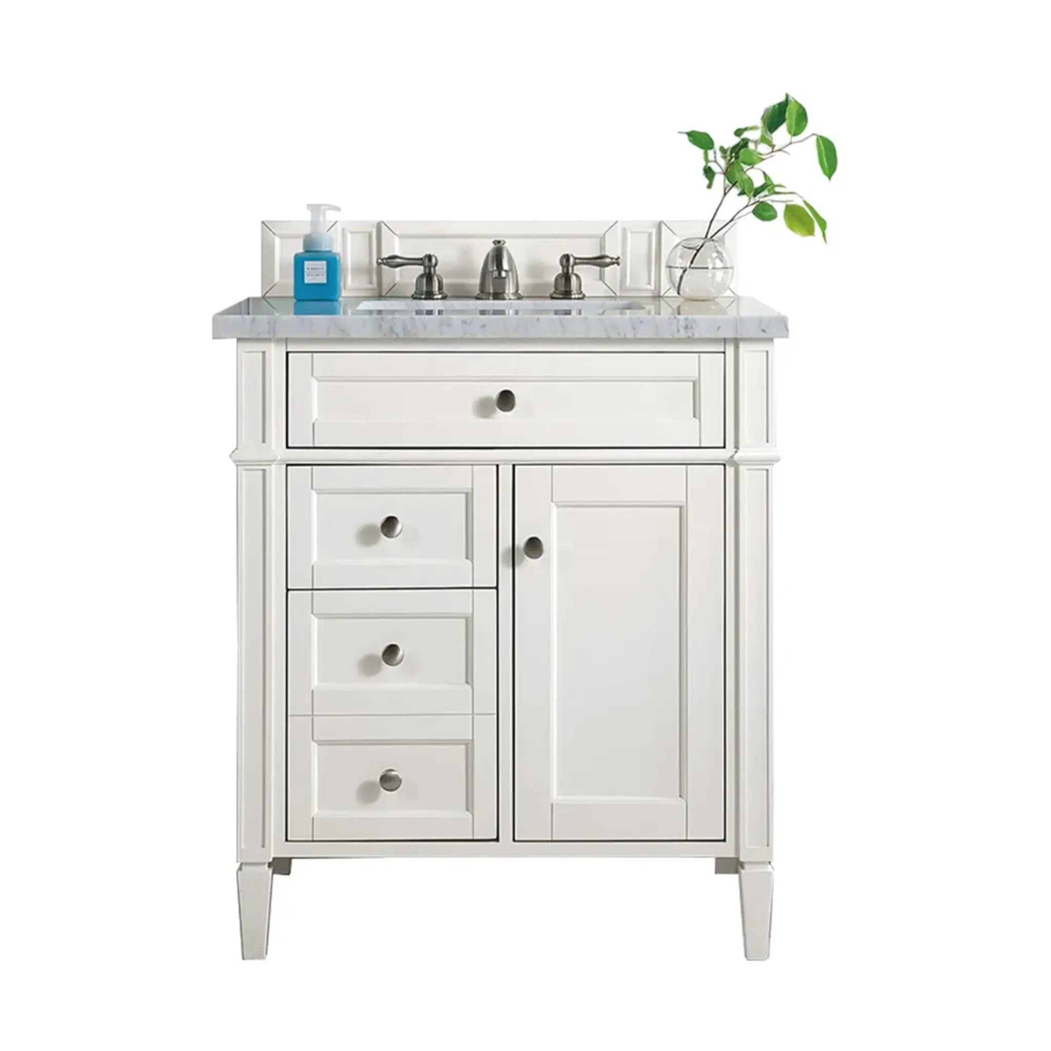 30" Brittany Single Vanity in Bright White-Carrara White Marble-8" Widespread image