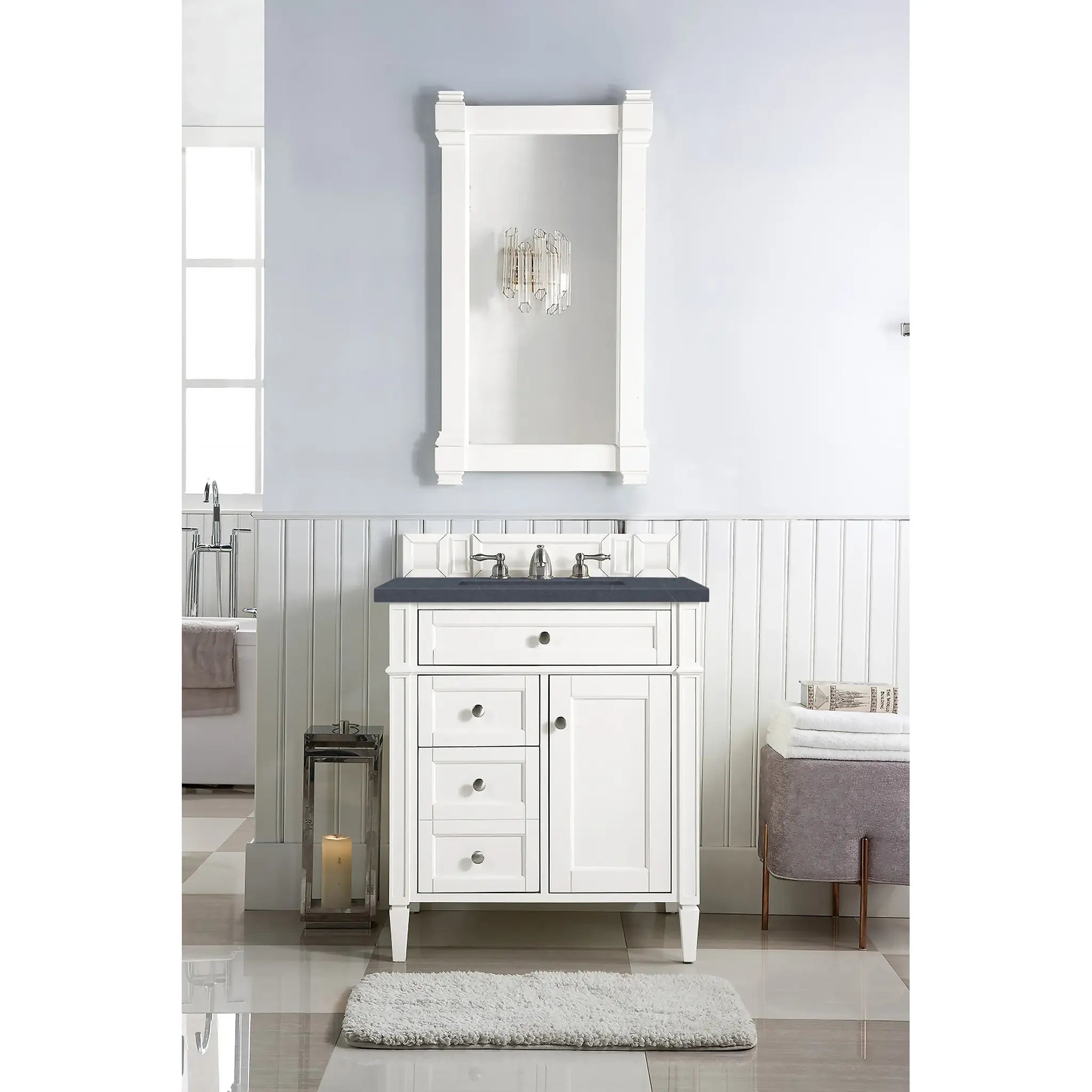 30" Brittany Single Vanity in Bright White-Charcoal Soapstone Silestone-8" Widespread image 1