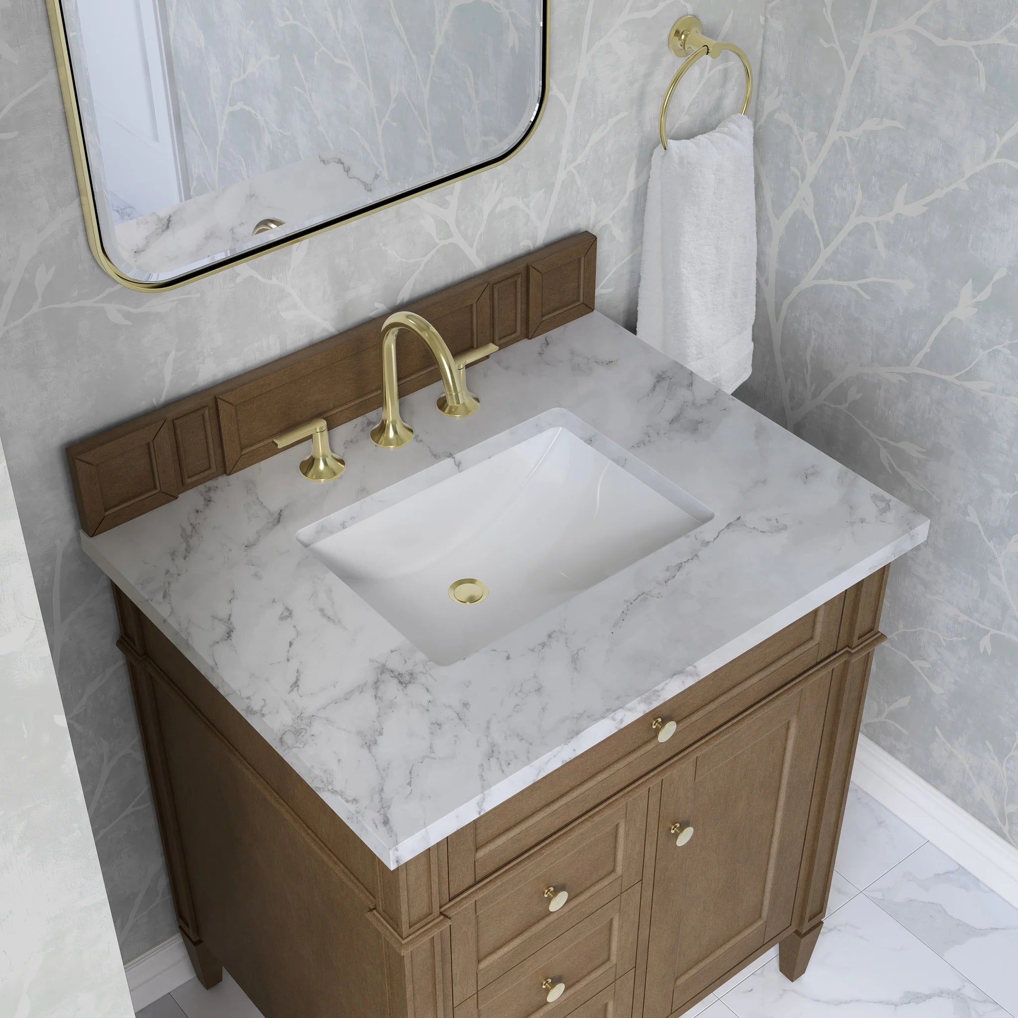 30" Brittany Single Vanity in Pecan by James Martin Vanities-Carrara White Marble 6