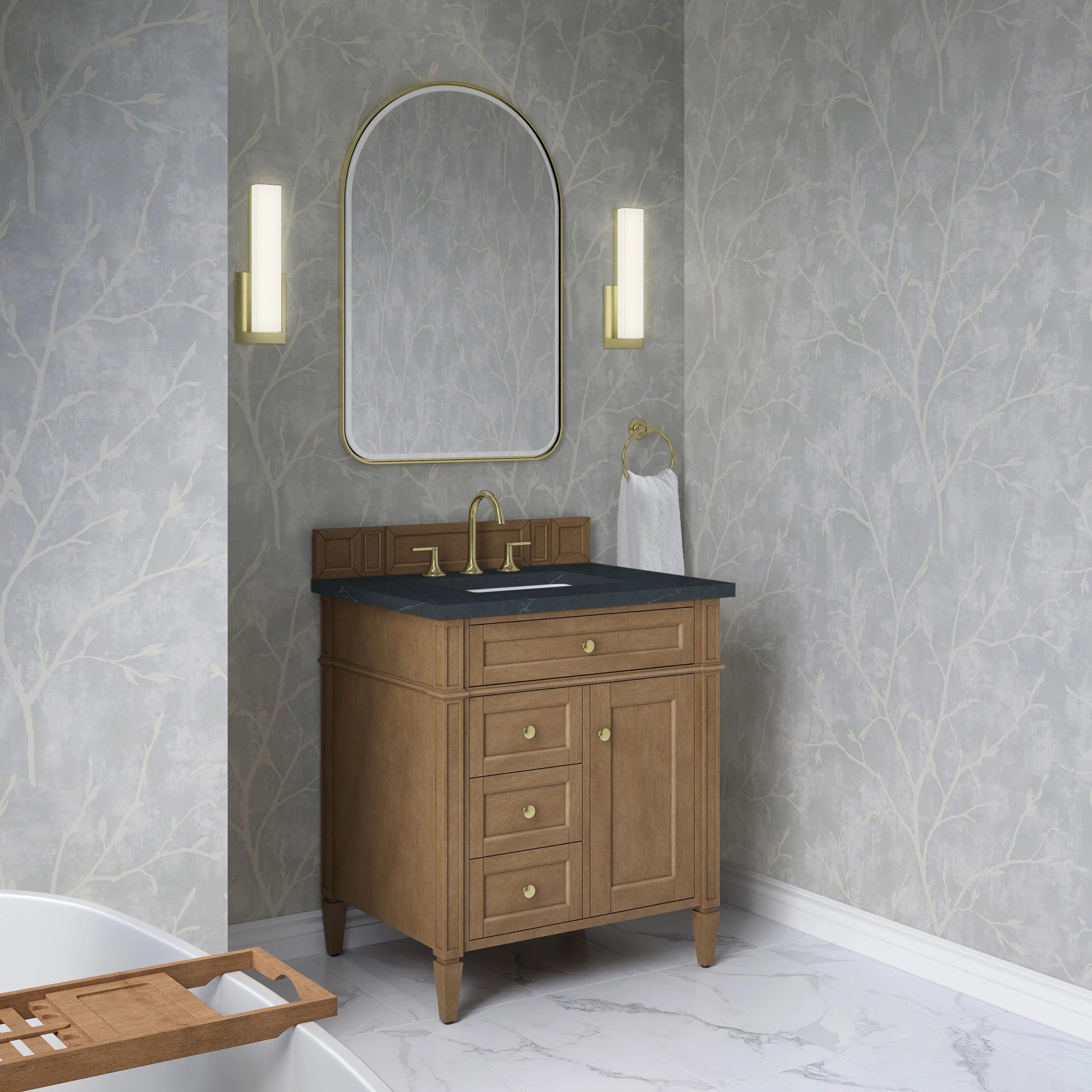 30" Brittany Single Vanity in Pecan by James Martin Vanities-Charcoal Soapstone Silestone 2