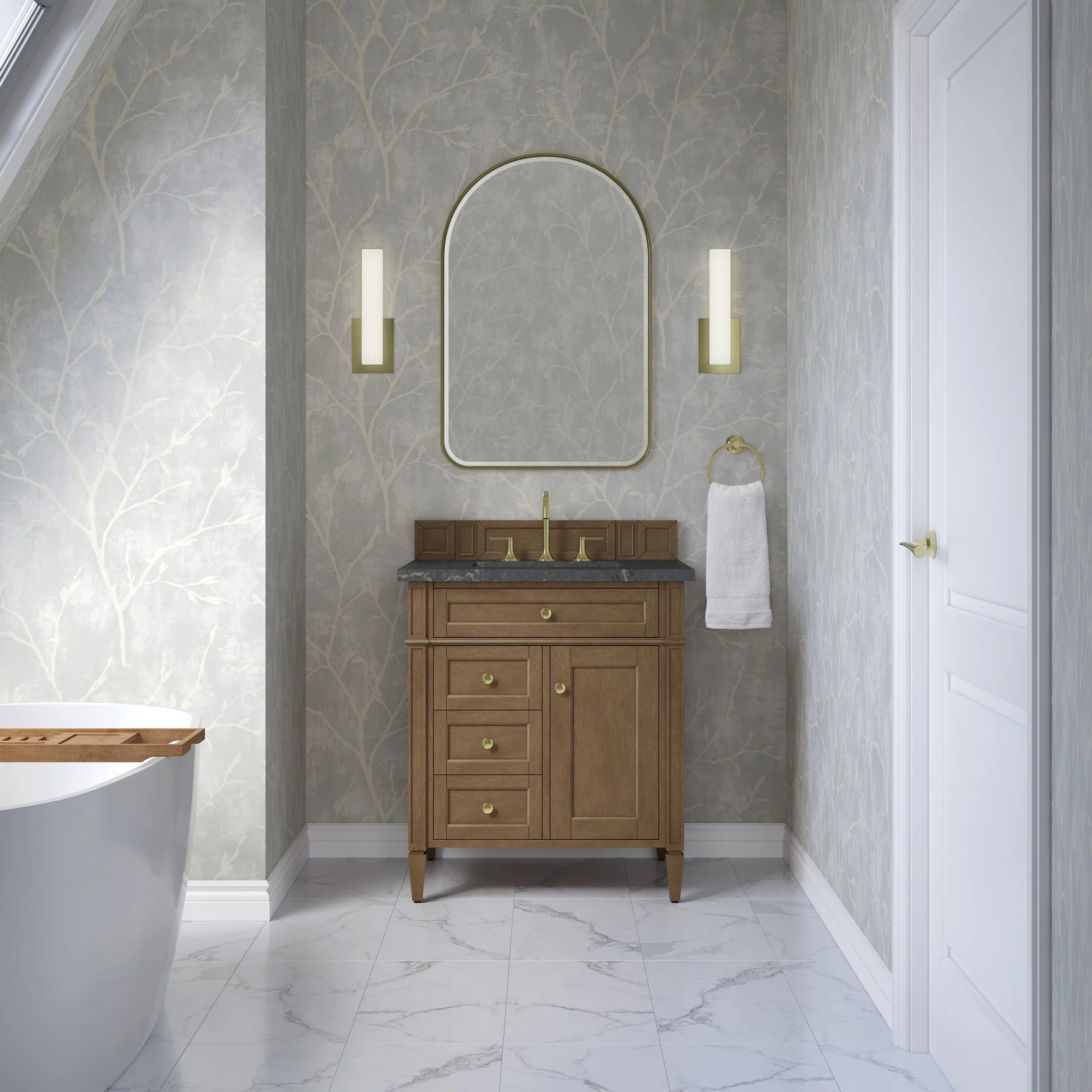 30" Brittany Single Vanity in Pecan by James Martin Vanities-Parisien Bleu Silestone 1