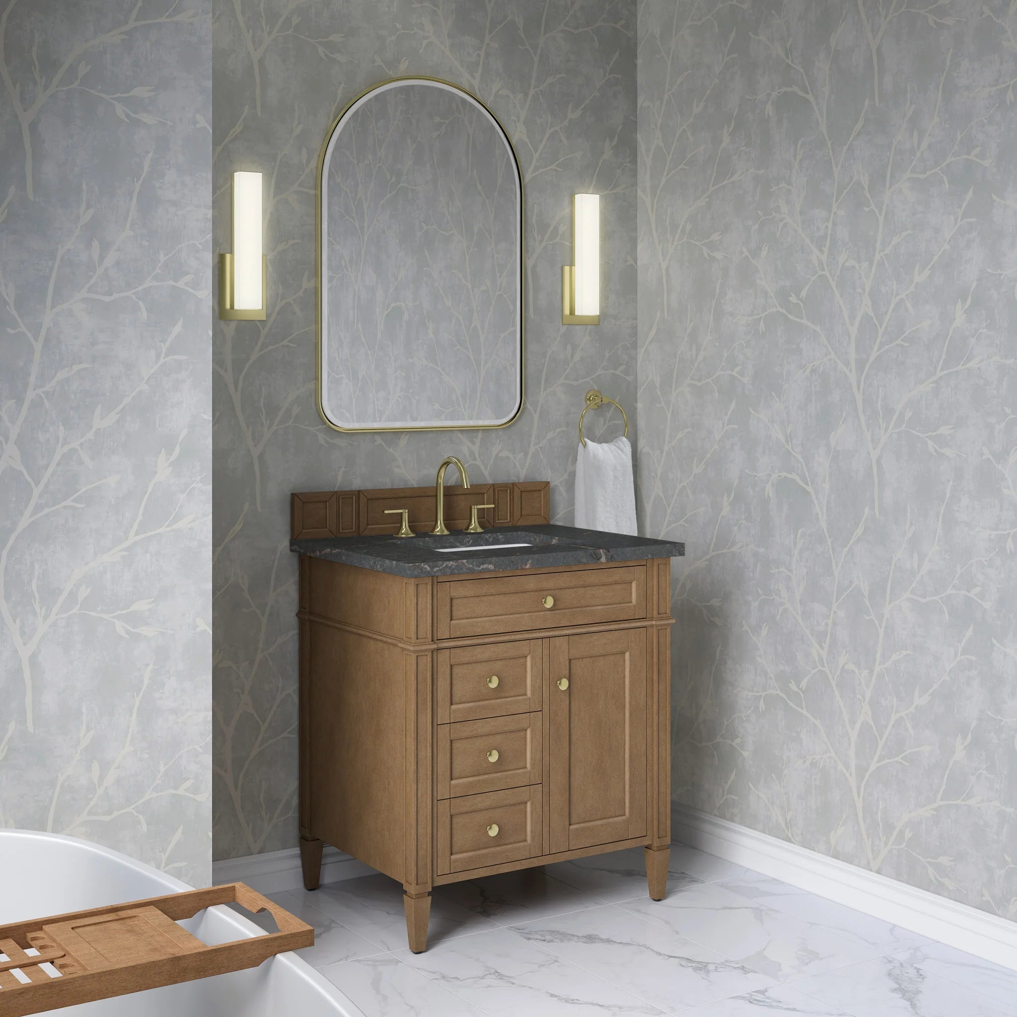 30" Brittany Single Vanity in Pecan by James Martin Vanities-Parisien Bleu Silestone 2