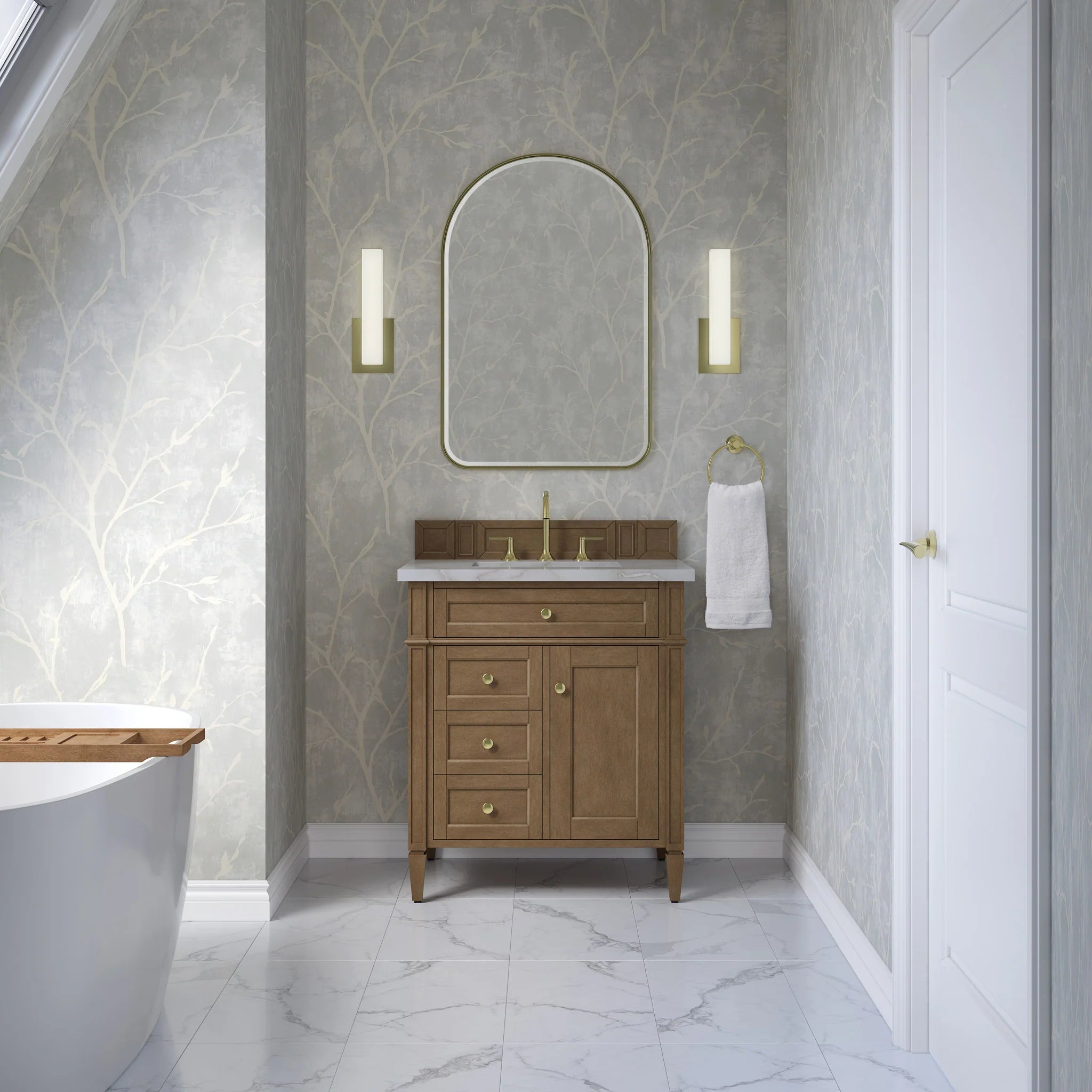 30" Brittany Single Vanity in Pecan by James Martin Vanities-Victorian Silver Silestone 1