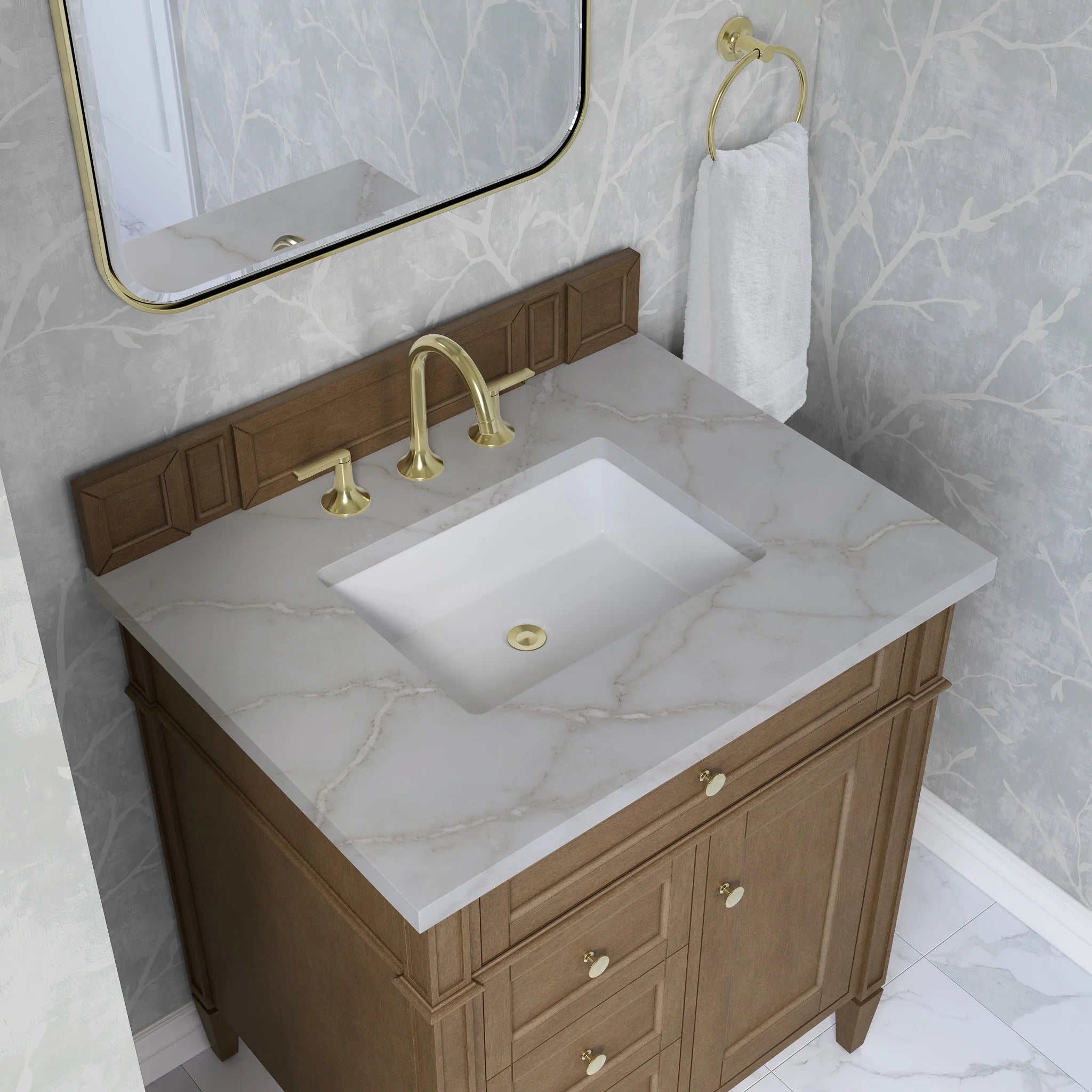 30" Brittany Single Vanity in Pecan by James Martin Vanities-Victorian Silver Silestone 6