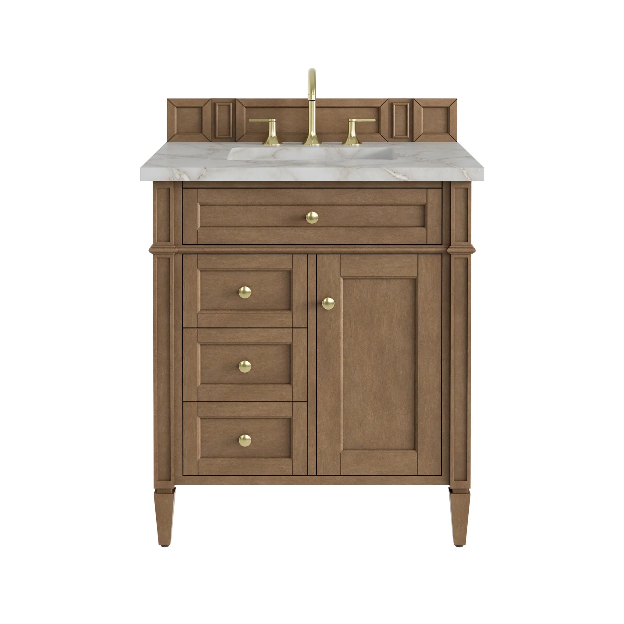 30" Brittany Single Vanity in Pecan by James Martin Vanities-Victorian Silver Silestone