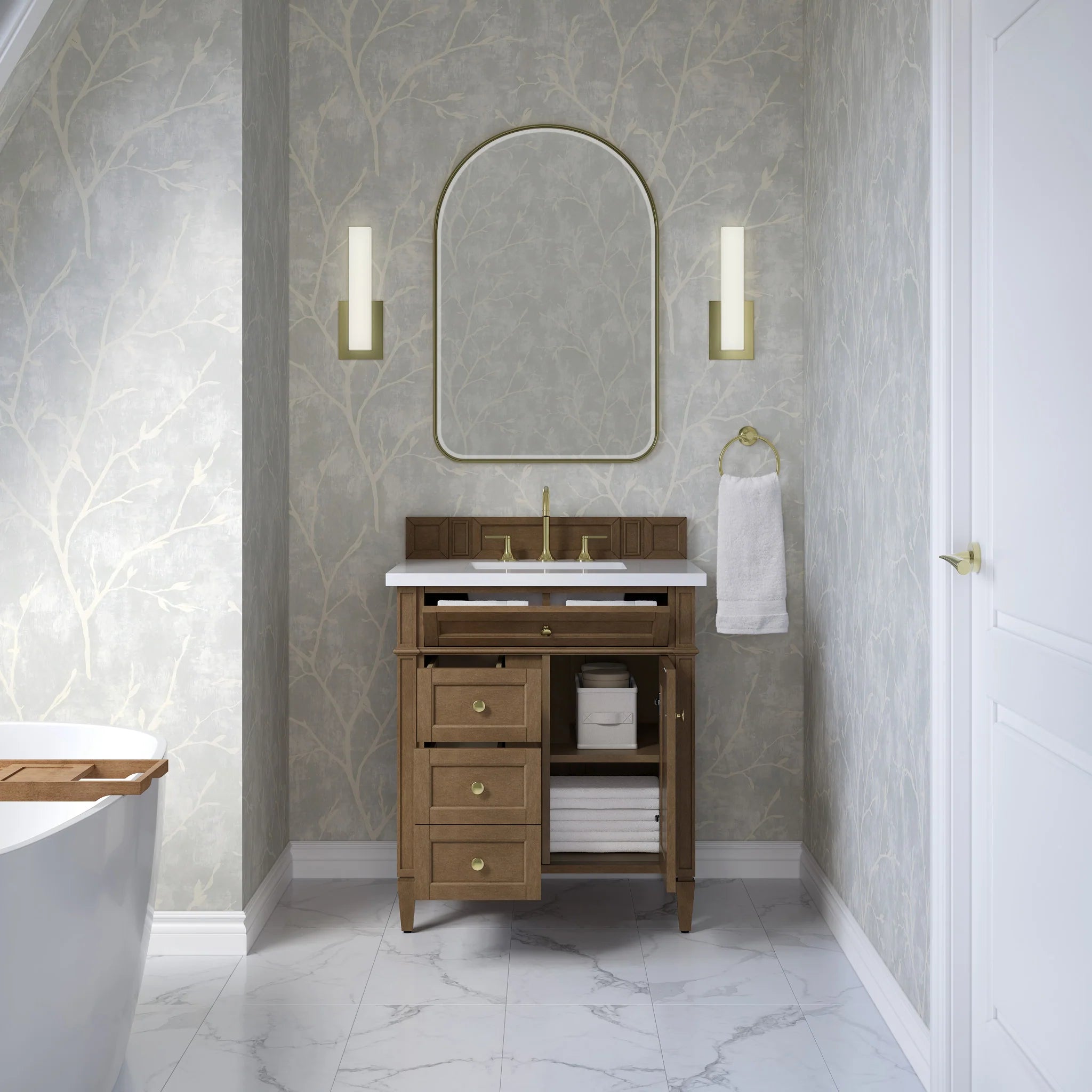 30" Brittany Single Vanity in Pecan by James Martin Vanities-White Zeus Silestone 4