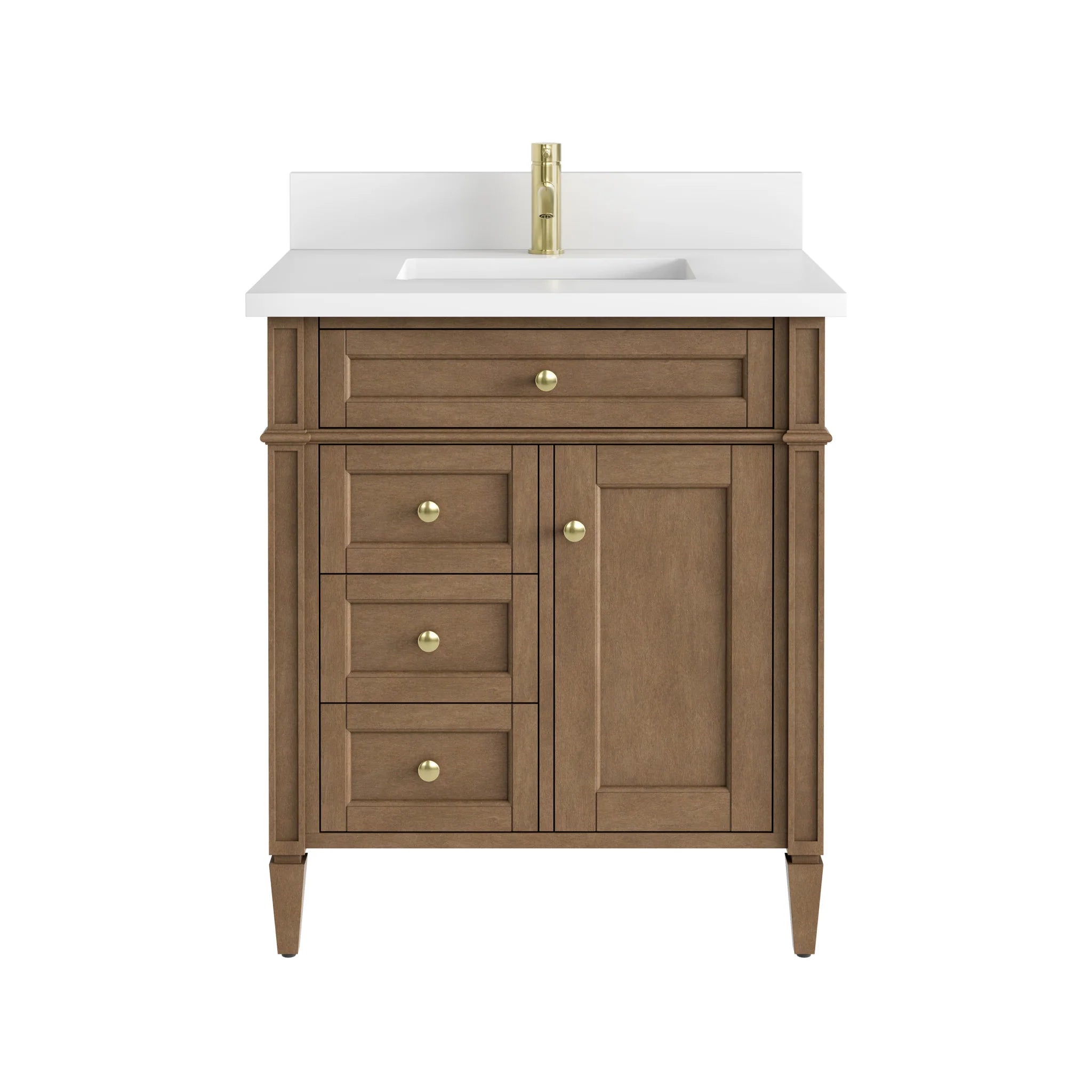 30" Brittany Single Vanity in Pecan by James Martin Vanities-White Zeus Silestone & Backsplash