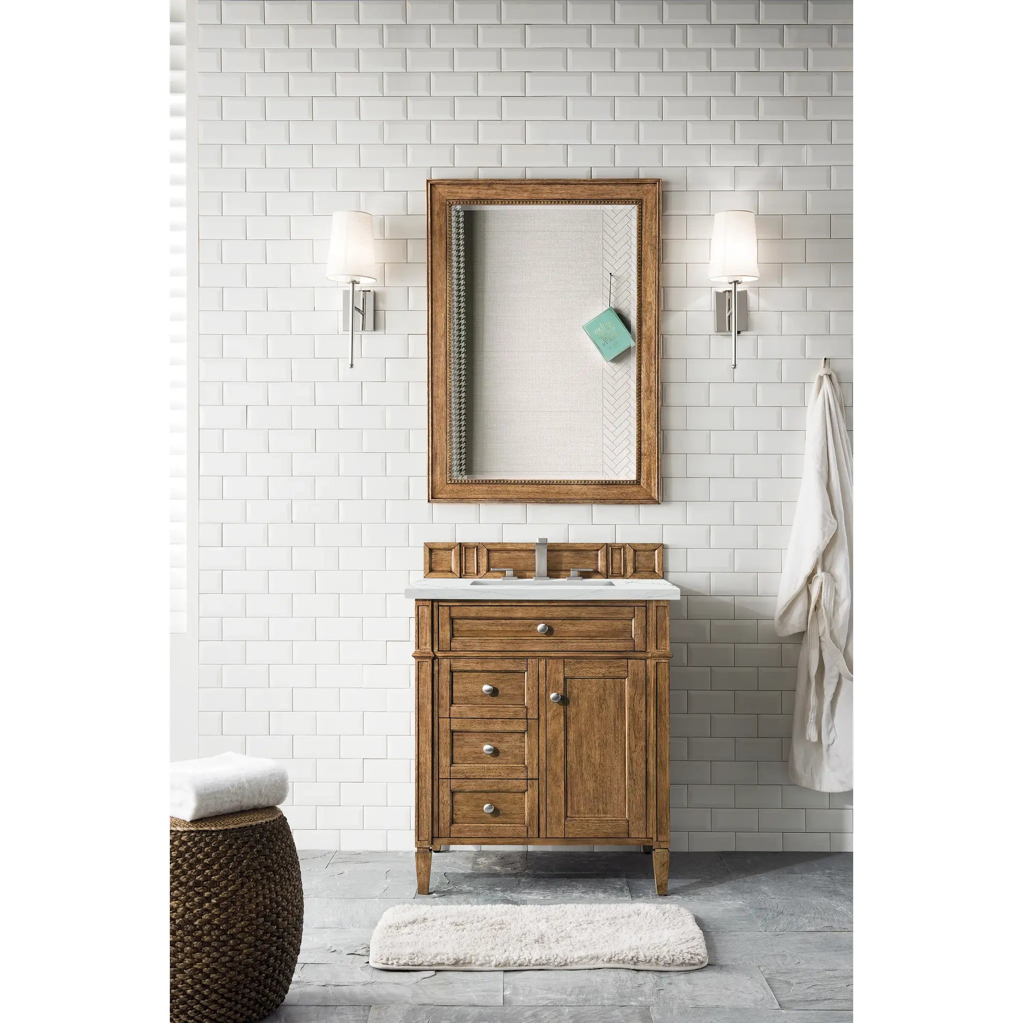 30" Brittany Single Vanity in Saddle Brown-Ethereal Noctis Silestone-8" Widespread image 1