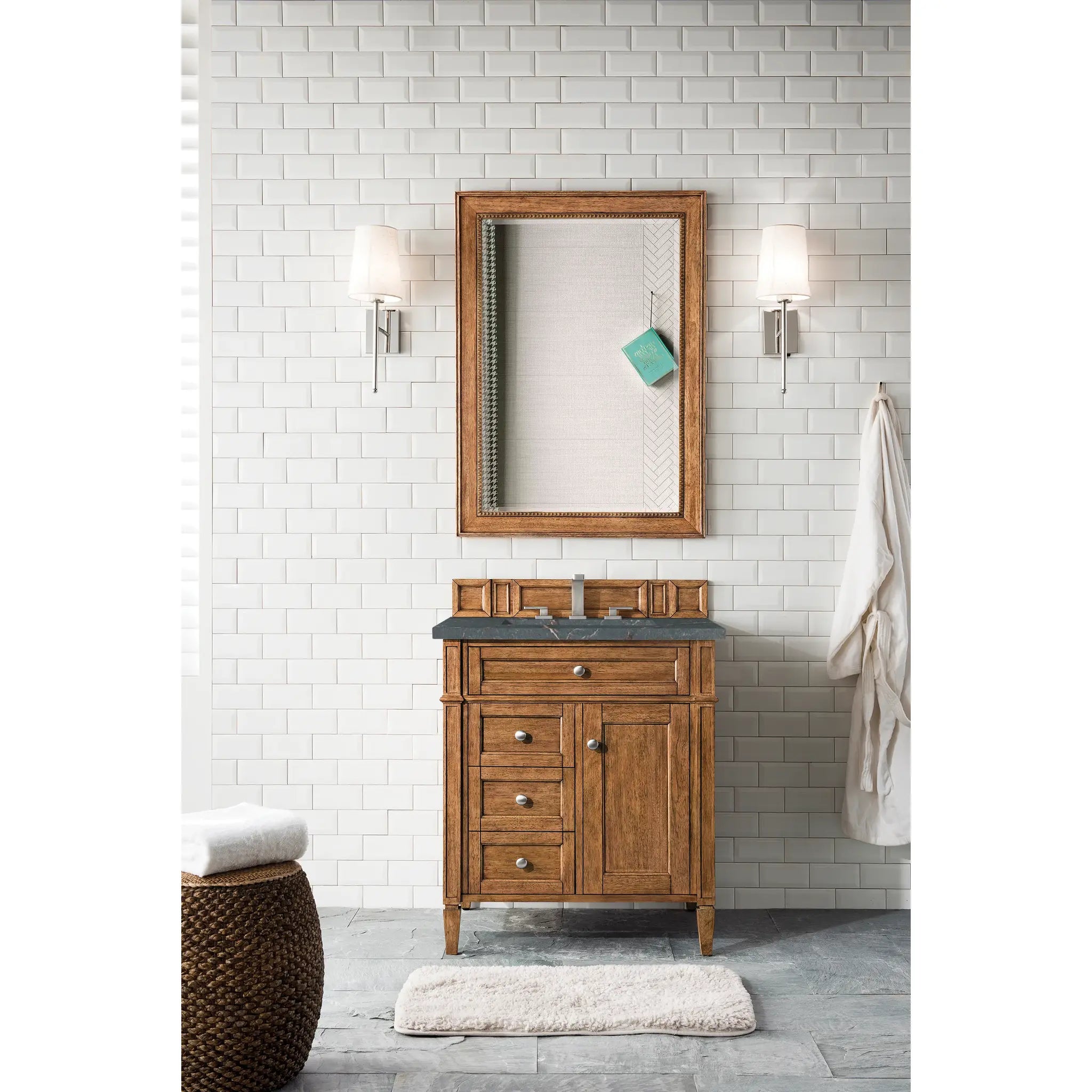 30" Brittany Single Vanity in Saddle Brown-Parisien Bleu Silestone-8" Widespread image 1