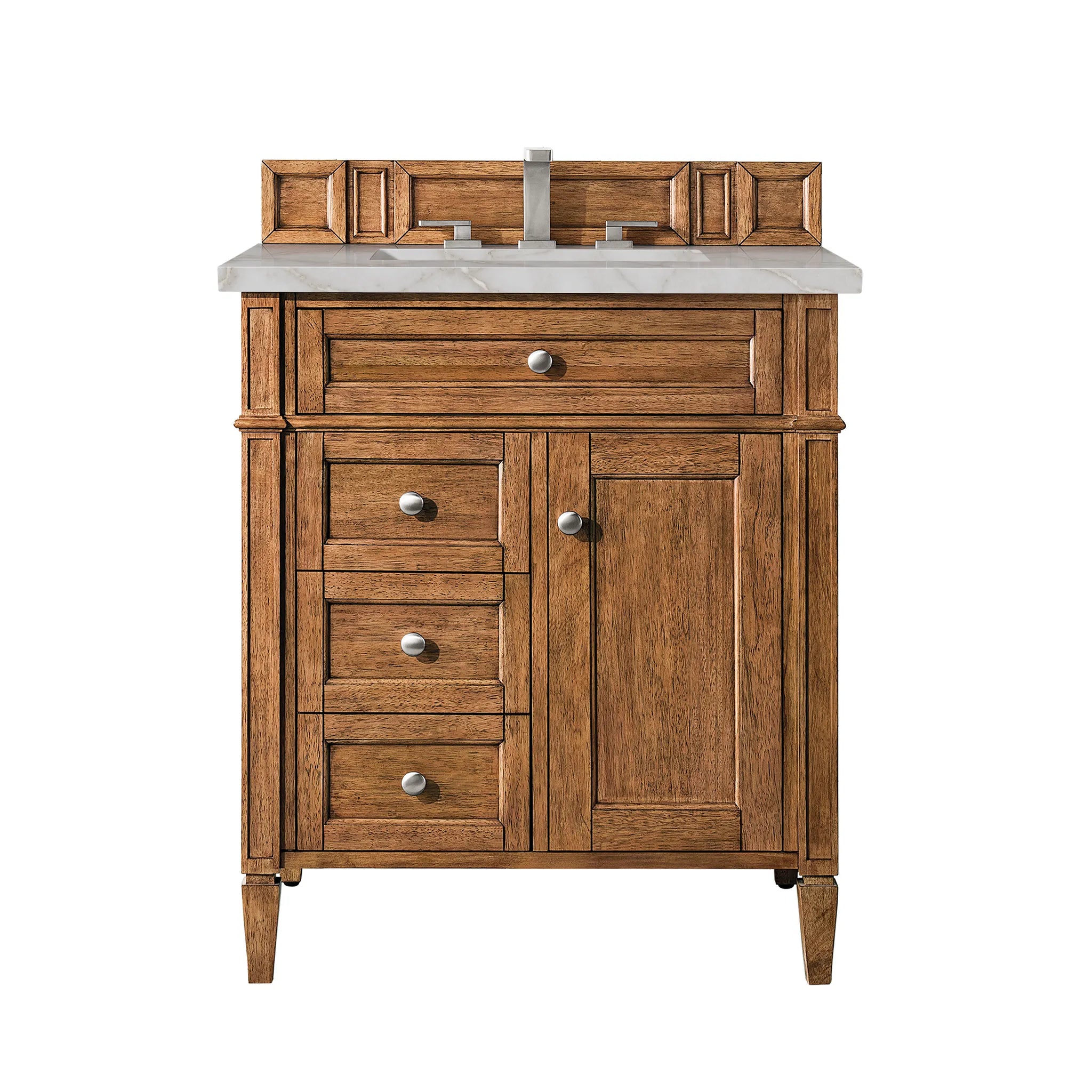 30" Brittany Single Vanity in Saddle Brown-Victorian Silver Silestone-8" Widespread image