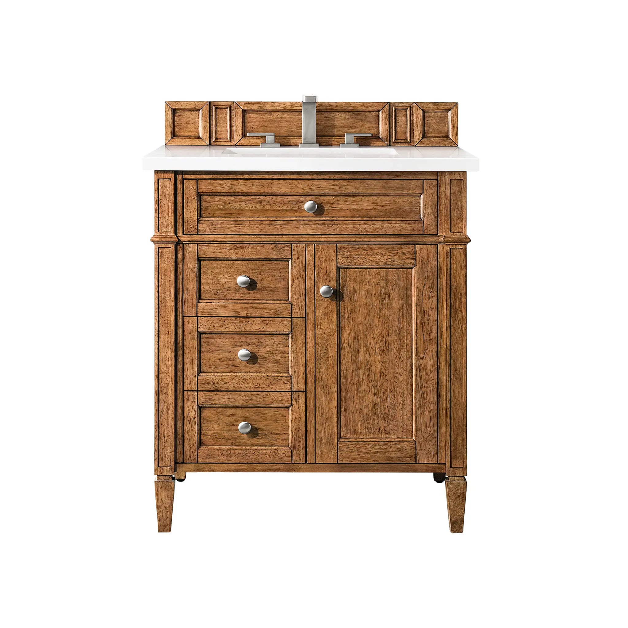 30" Brittany Single Vanity in Saddle Brown-White Zeus Silestone-8" Widespread image