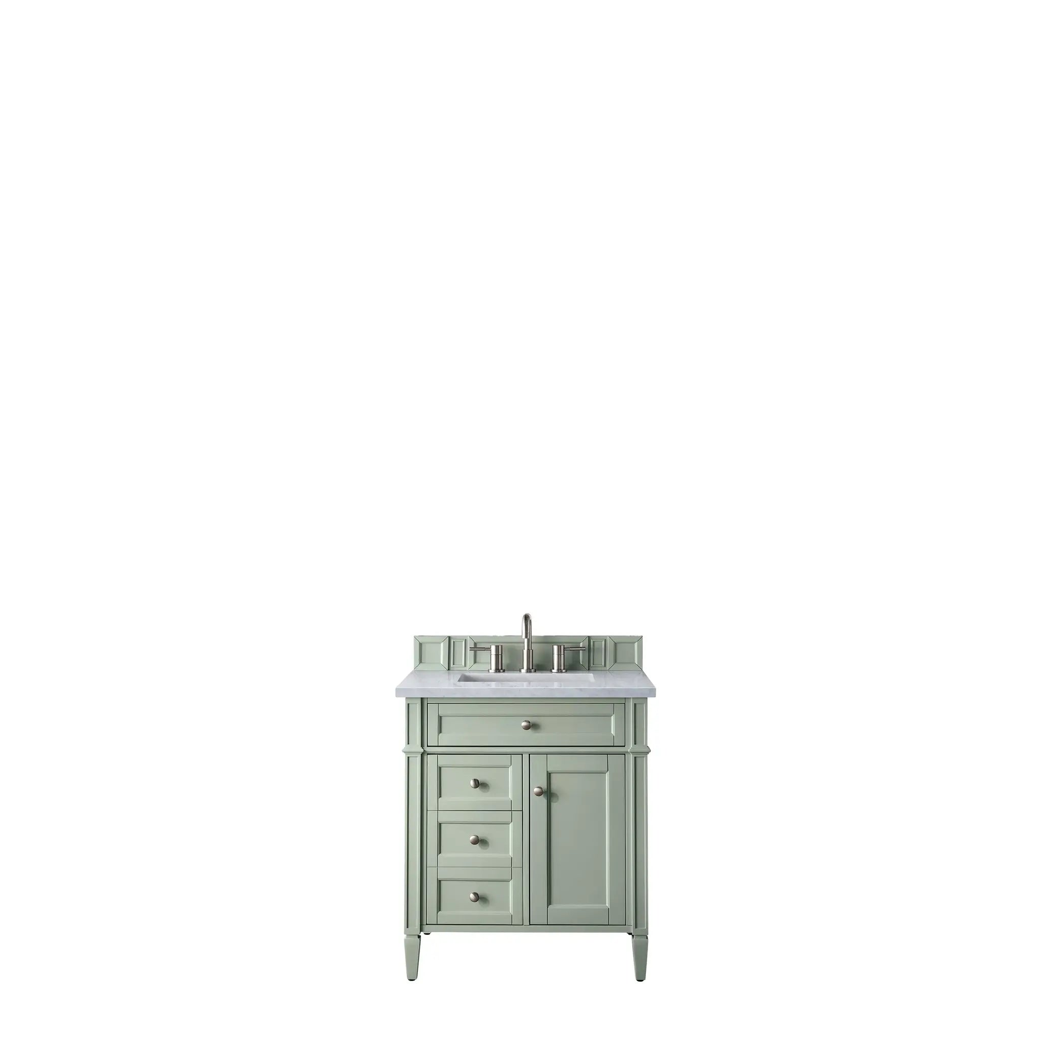 30" Brittany Single Vanity in Sage Green-Eternal Jasmine Pearl Silestone-8" Widespread image