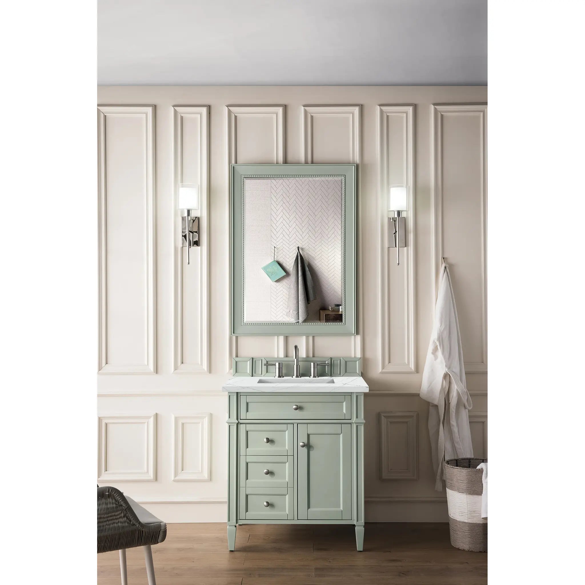 30" Brittany Single Vanity in Sage Green-Ethereal Noctis Silestone-8" Widespread image 1