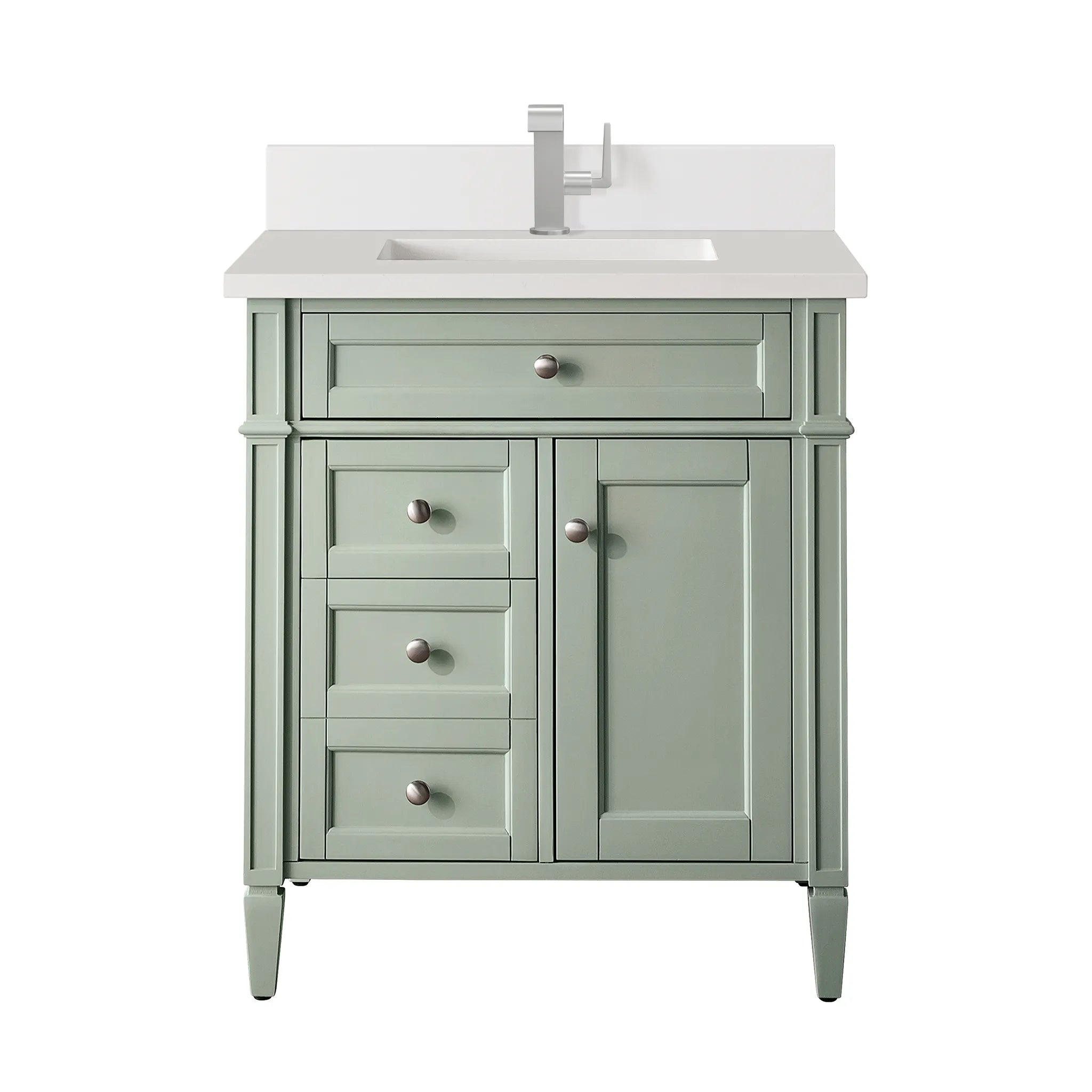 30" Brittany Single Vanity in Sage Green-White Zeus Silestone & Backsplash-Single Hole image