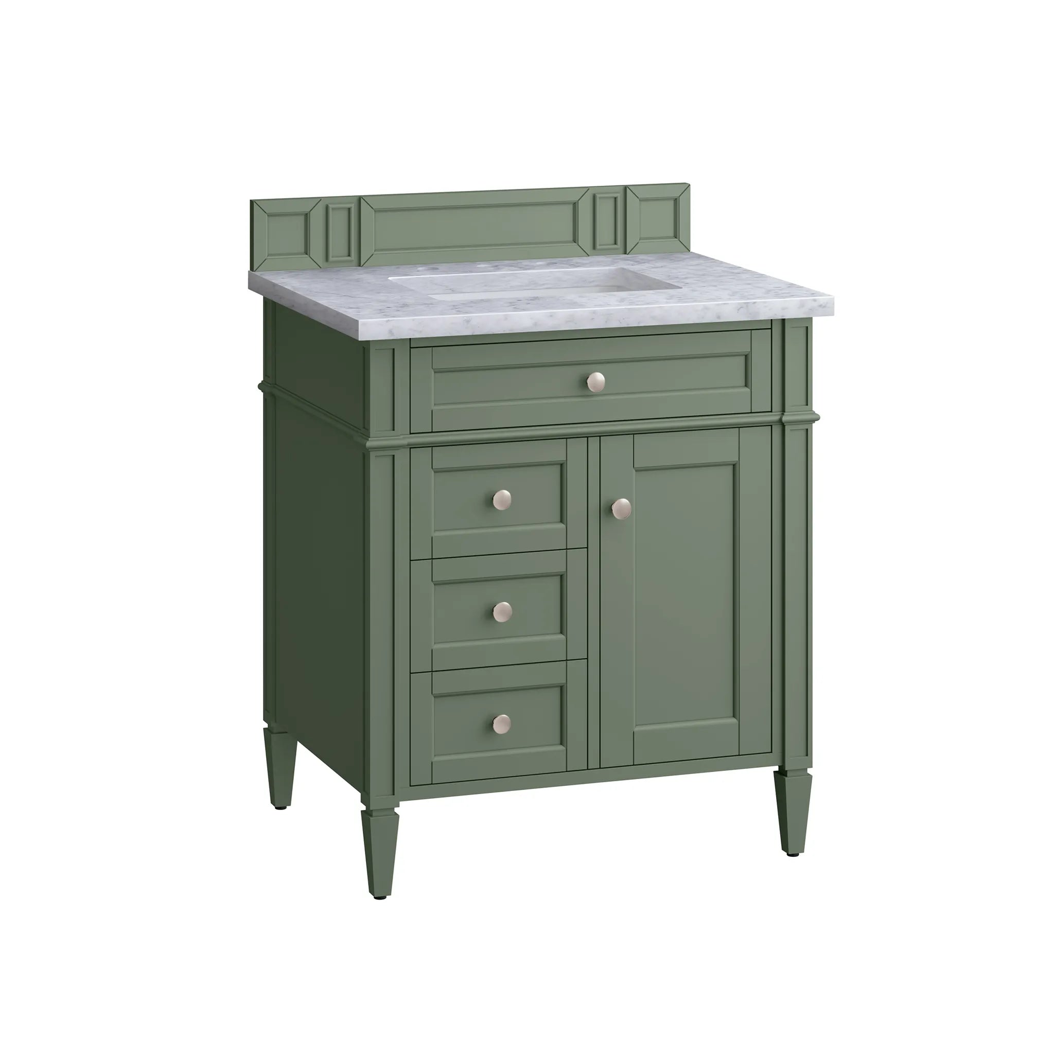 30" Brittany Single Vanity in Smokey Celadon-Carrara White Marble-8" Widespread image 5