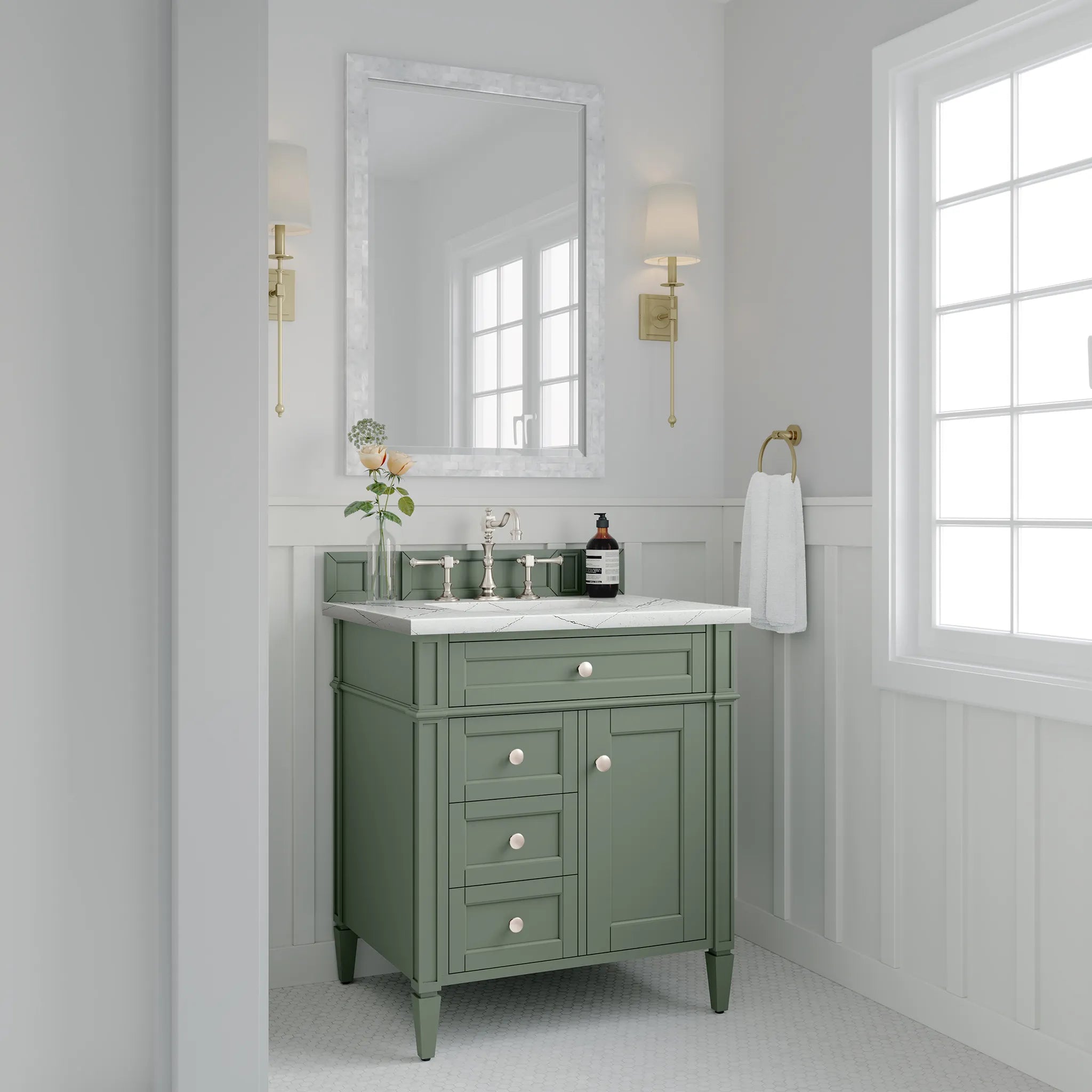 30" Brittany Single Vanity in Smokey Celadon-Ethereal Noctis Silestone-8" Widespread image 3