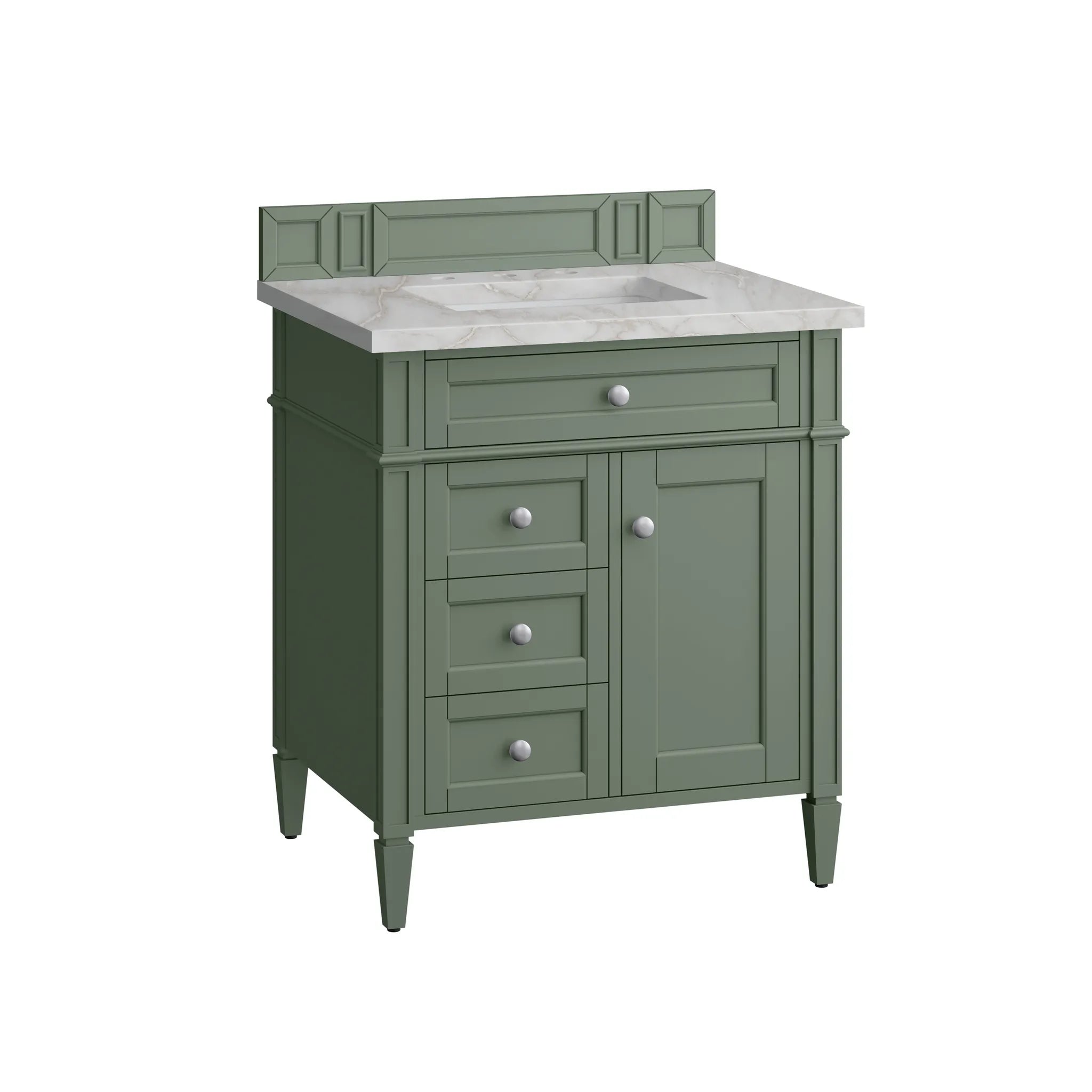 30" Brittany Single Vanity in Smokey Celadon-Victorian Silver Silestone-8" Widespread image 4