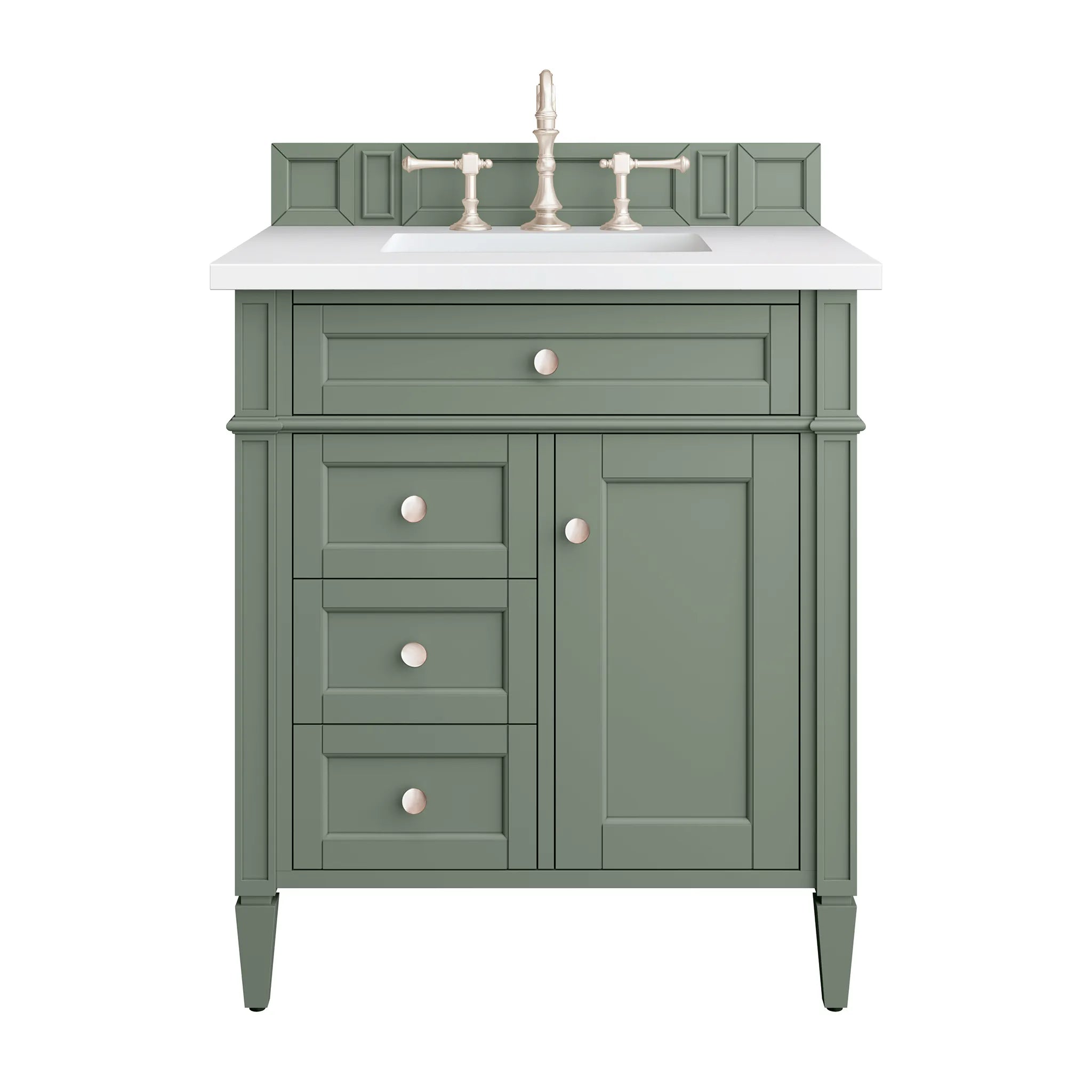 30" Brittany Single Vanity in Smokey Celadon-White Zeus Silestone-8" Widespread image