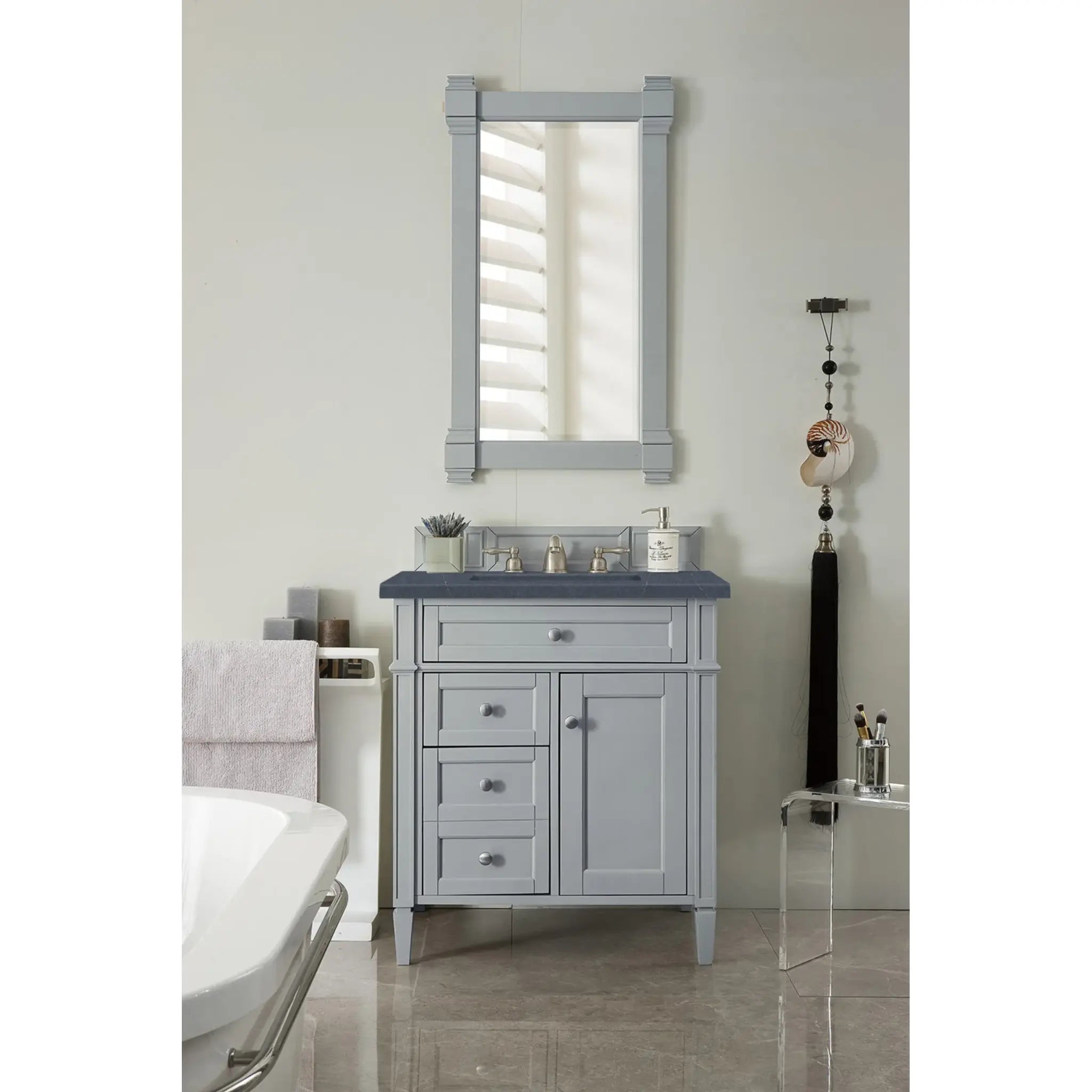 30" Brittany Single Vanity in Urban Gray-Charcoal Soapstone Silestone-8" Widespread image 1